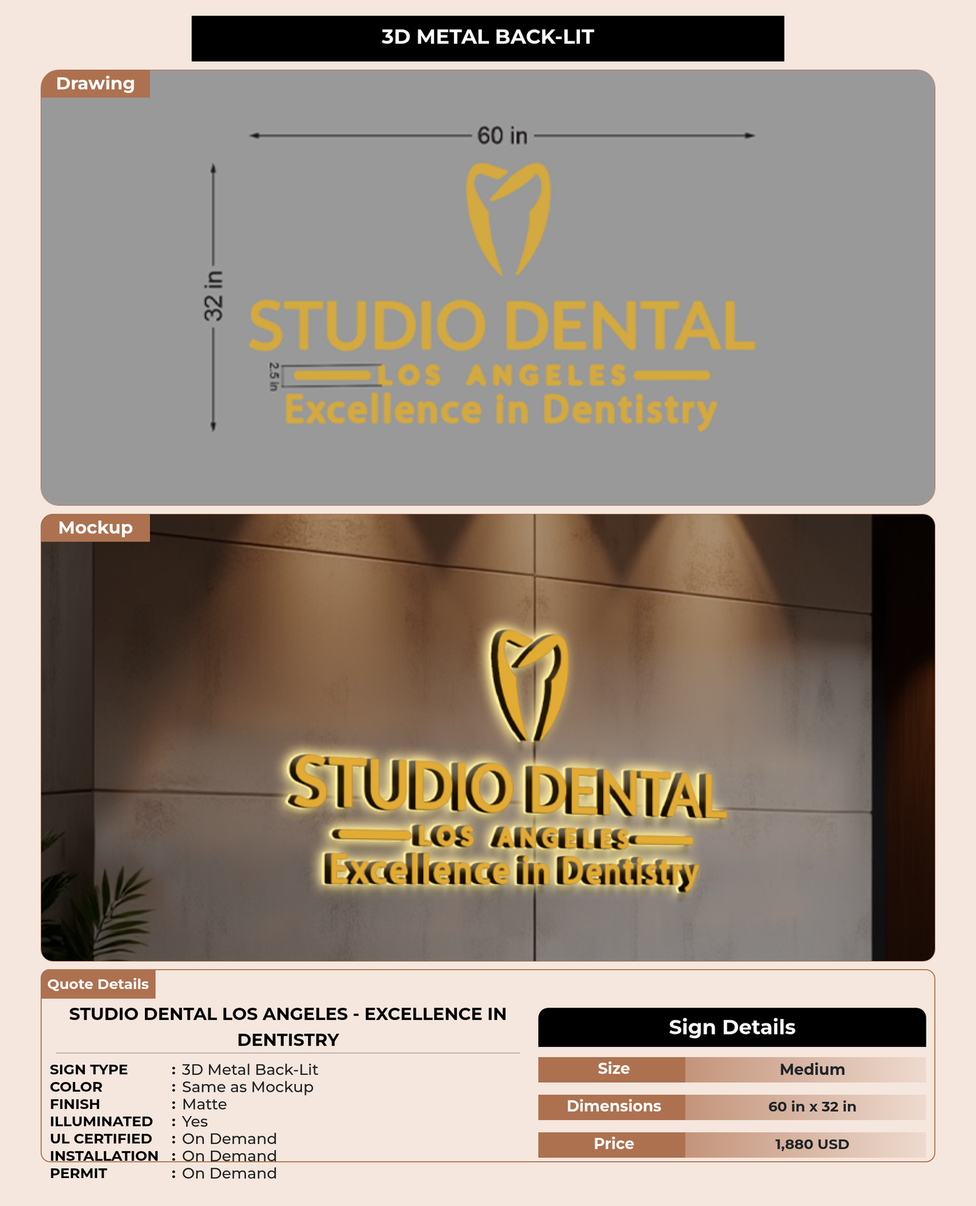 CUSTOM MOCKUP SIGN FOR Studio Dental Los Angeles - Excellence in Dentistry