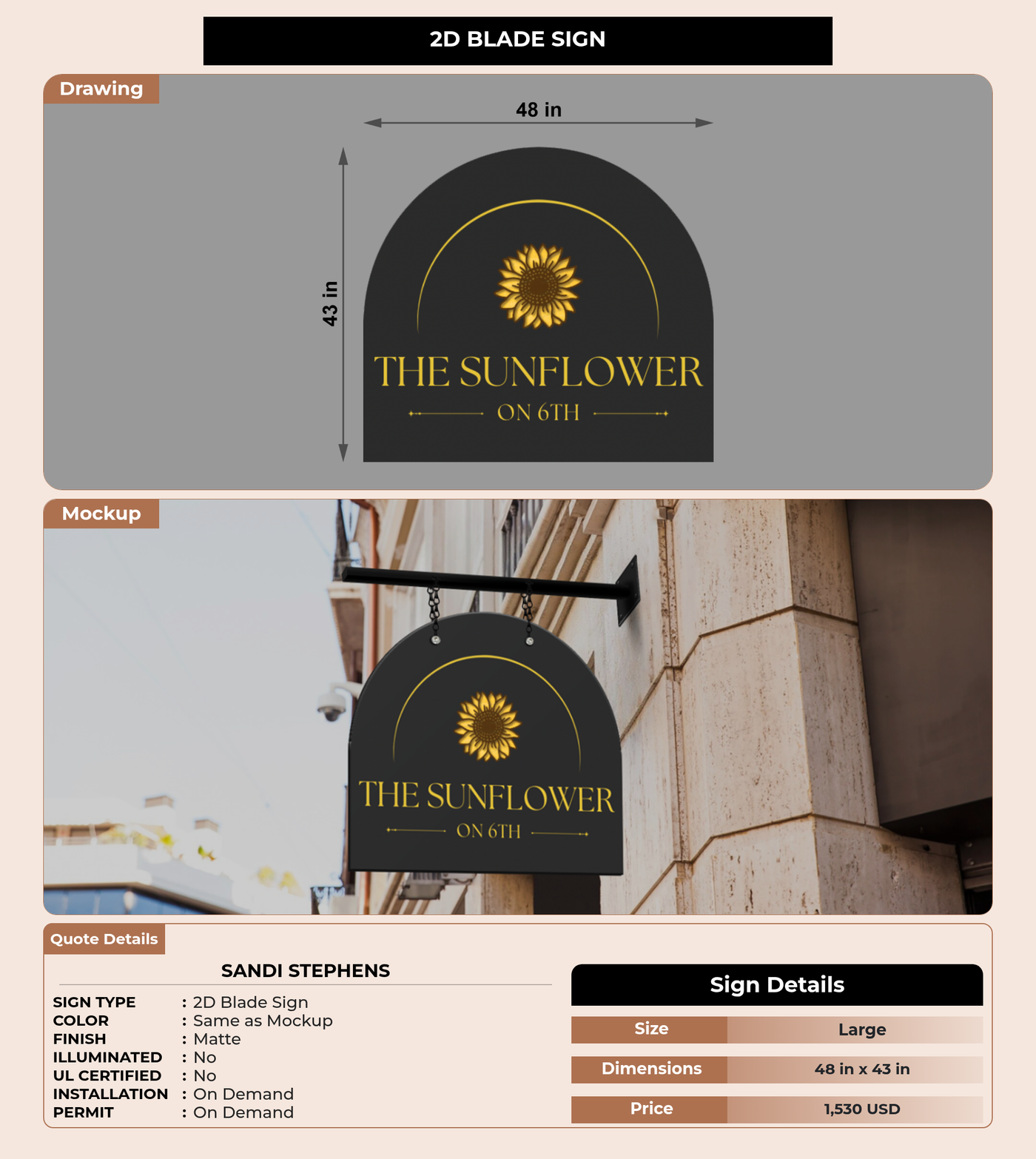 CUSTOM MOCKUP SIGN FOR Sandi Stephens