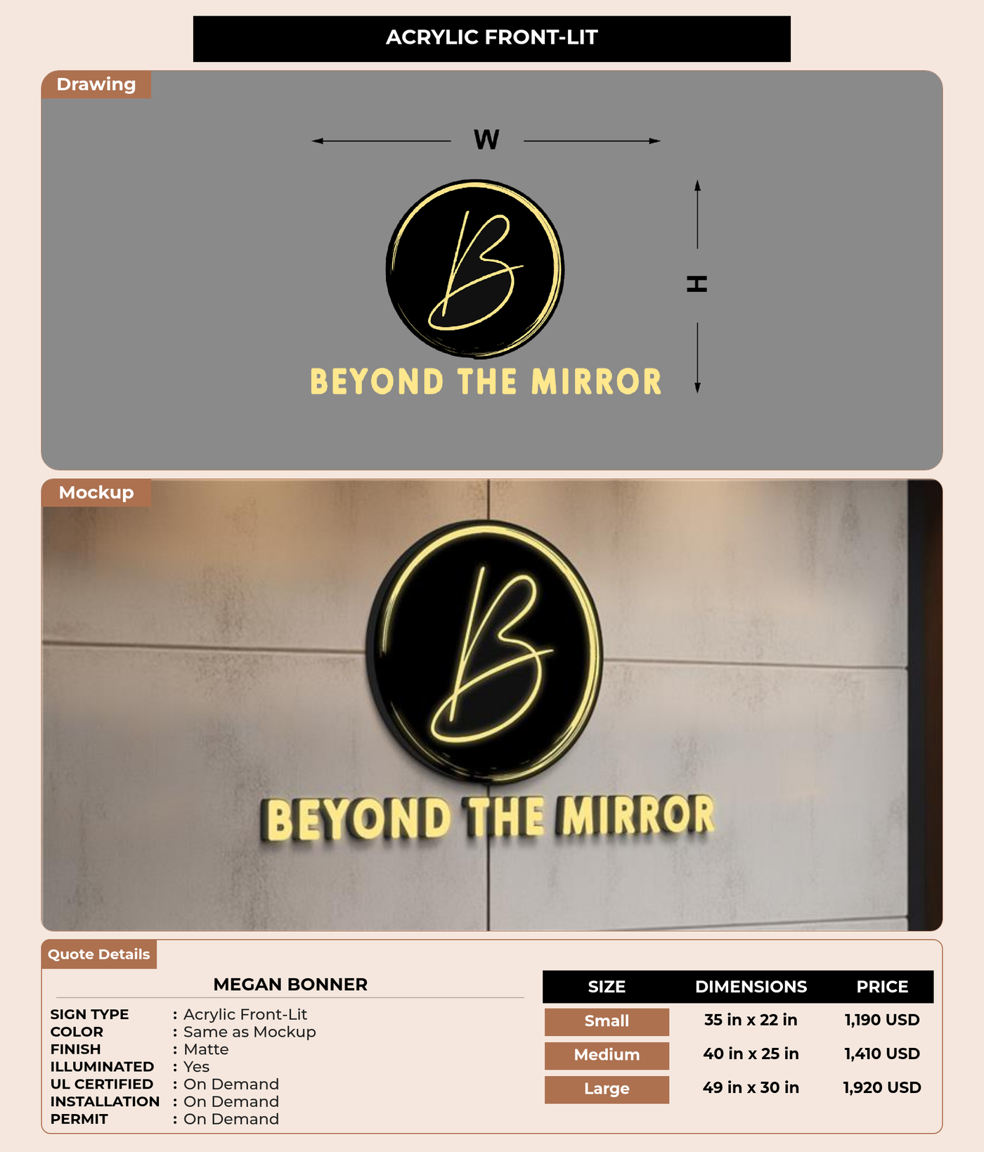 CUSTOM MOCKUP SIGN FOR Megan Bonner