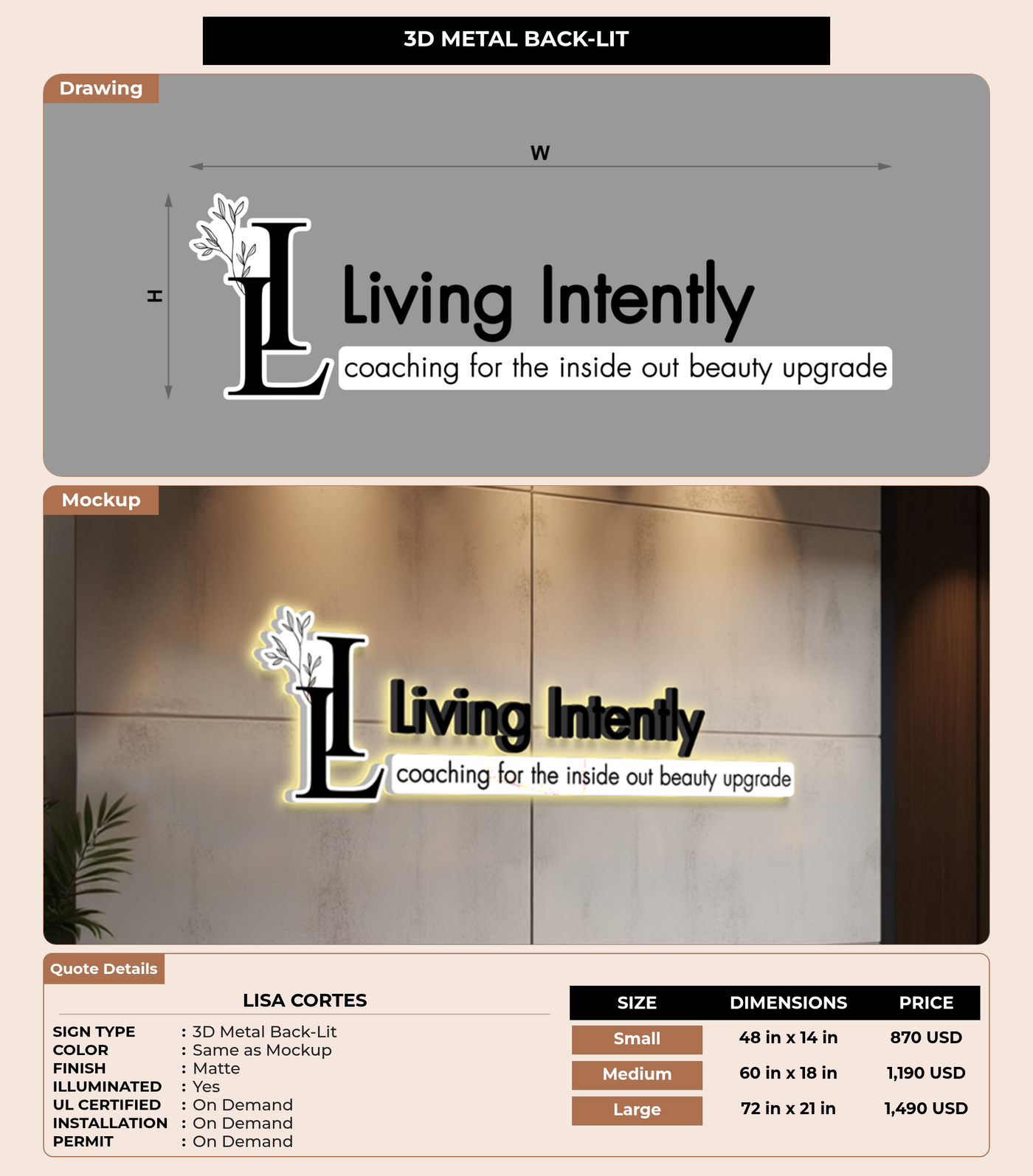 CUSTOM MOCKUP SIGN FOR Lisa Cortes