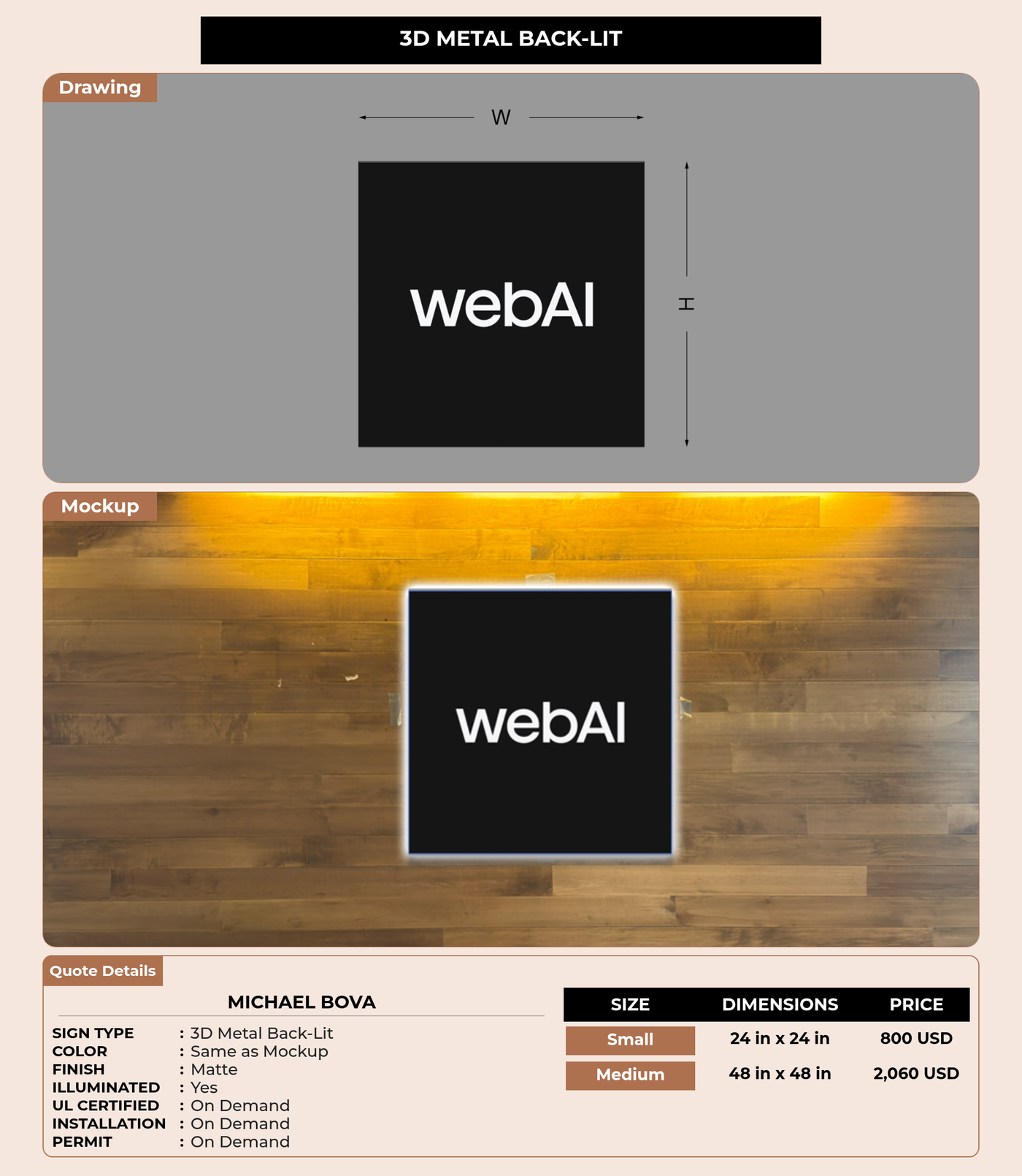 CUSTOM MOCKUP SIGN FOR Michael Bova