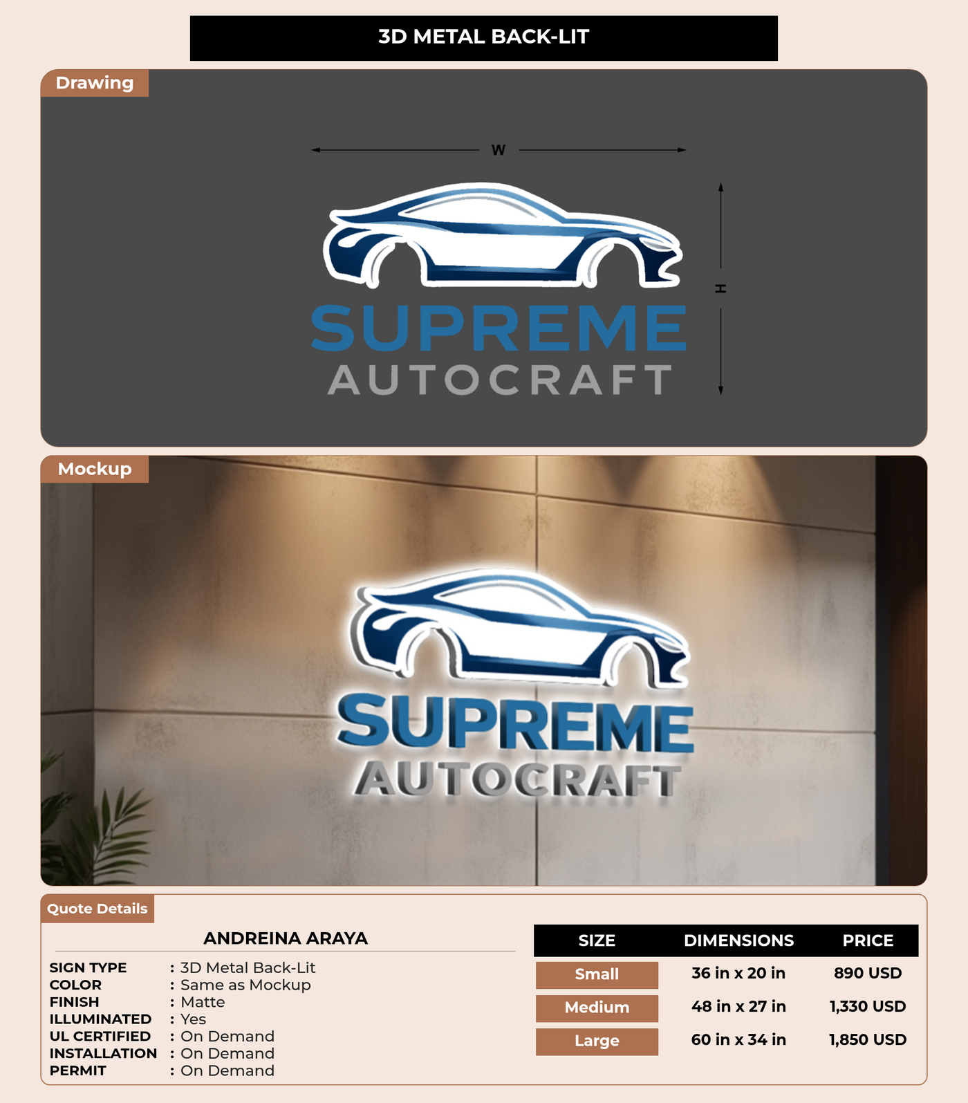 CUSTOM MOCKUP SIGN FOR Andreina Araya