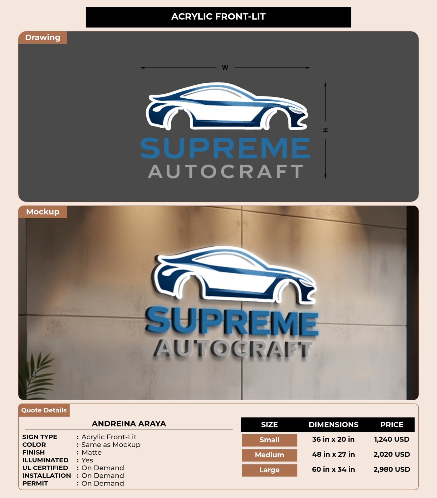 CUSTOM MOCKUP SIGN FOR Andreina Araya