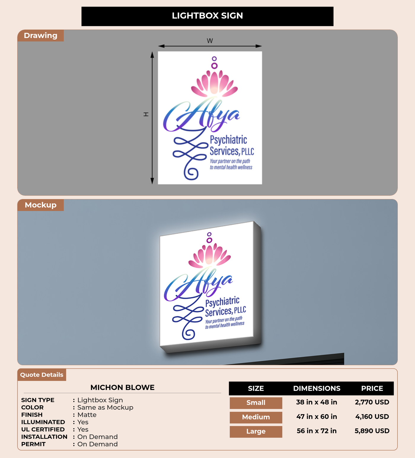 CUSTOM MOCKUP SIGN FOR Michon Blowe