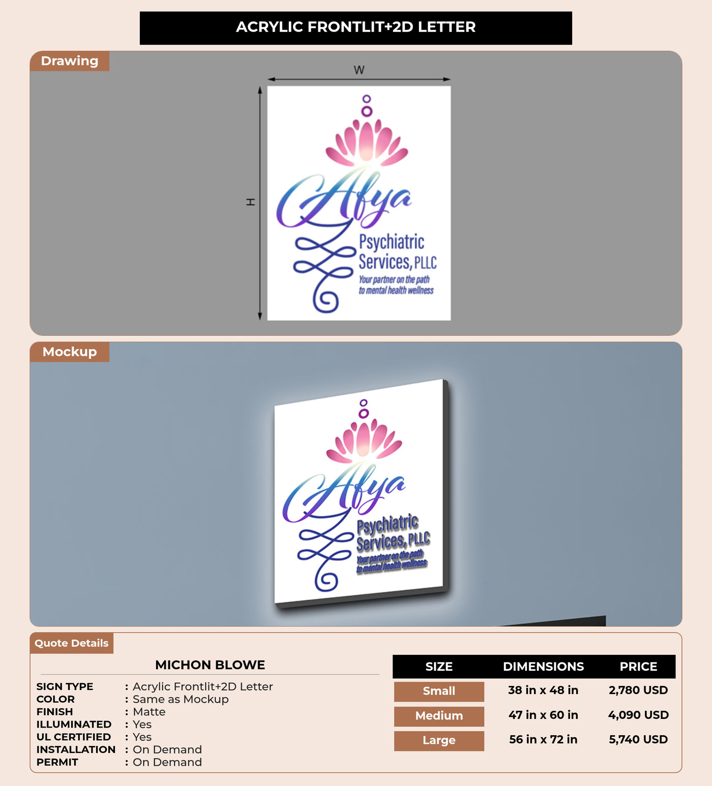CUSTOM MOCKUP SIGN FOR Michon Blowe