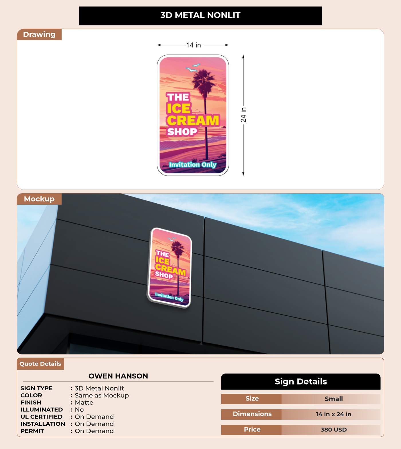 CUSTOM MOCKUP SIGN FOR Owen Hanson