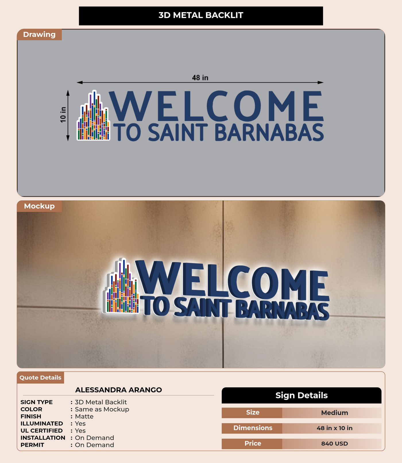 CUSTOM MOCKUP SIGN FOR Alessandra ARango