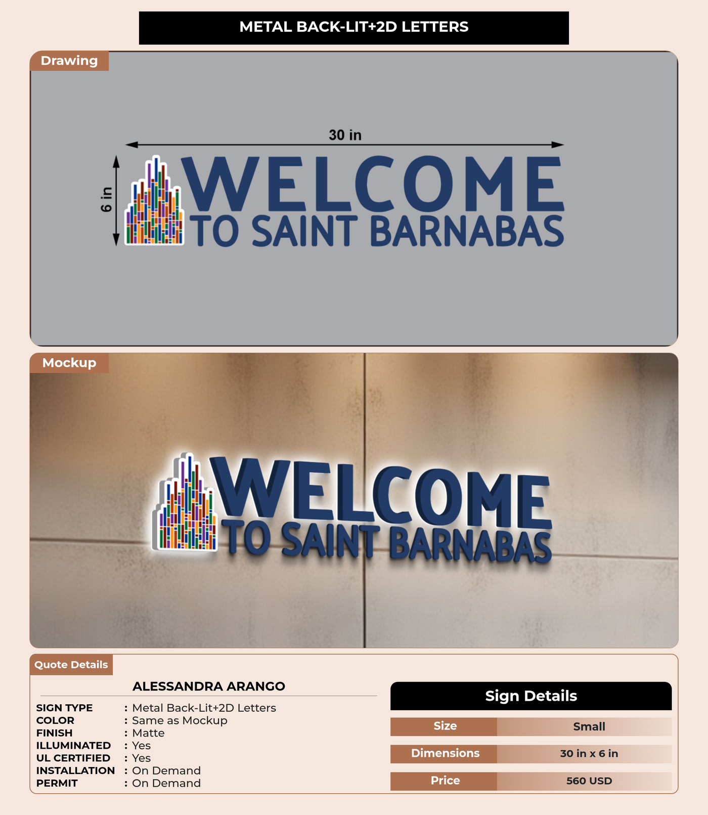 CUSTOM MOCKUP SIGN FOR Alessandra ARango
