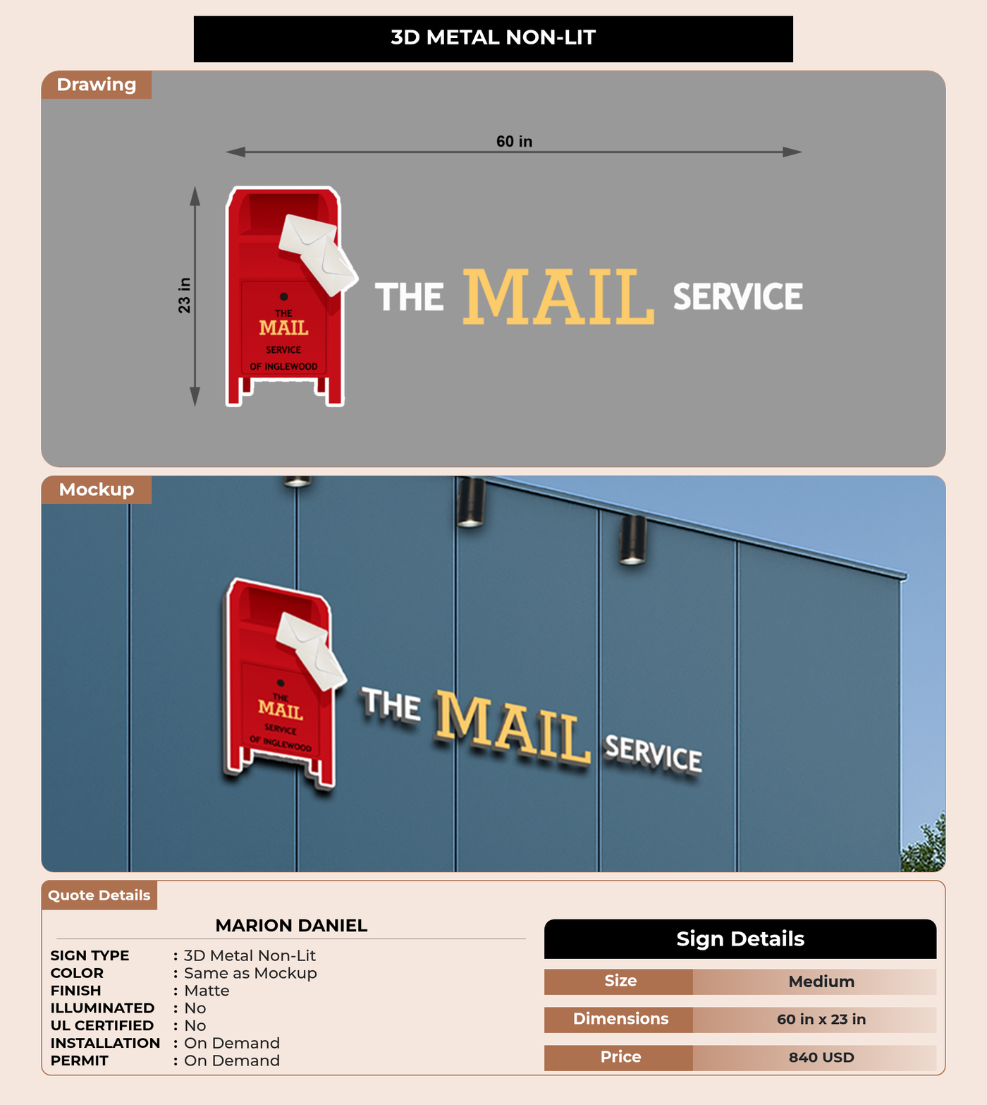 CUSTOM MOCKUP SIGN FOR Marion Daniel