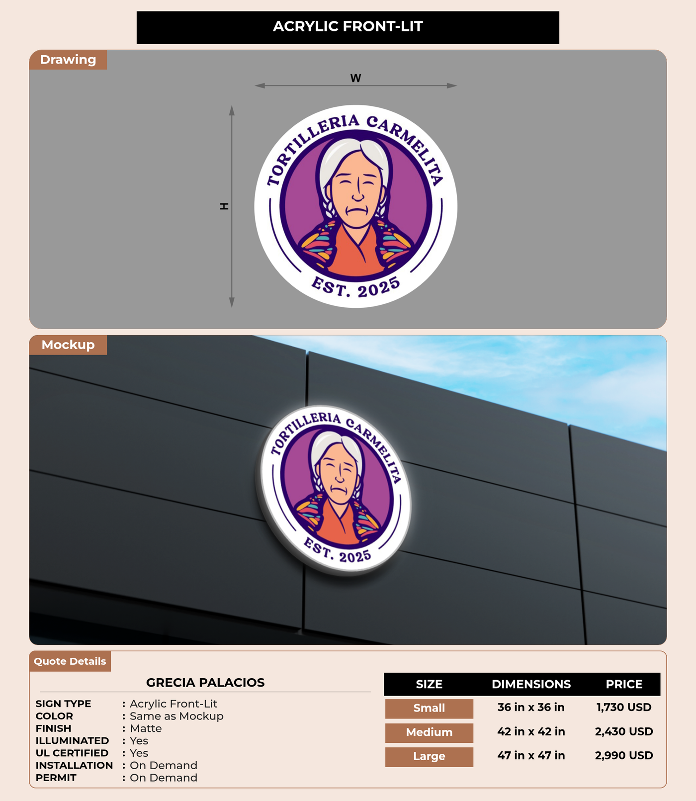 CUSTOM MOCKUP SIGN FOR GRECIA PALACIOS