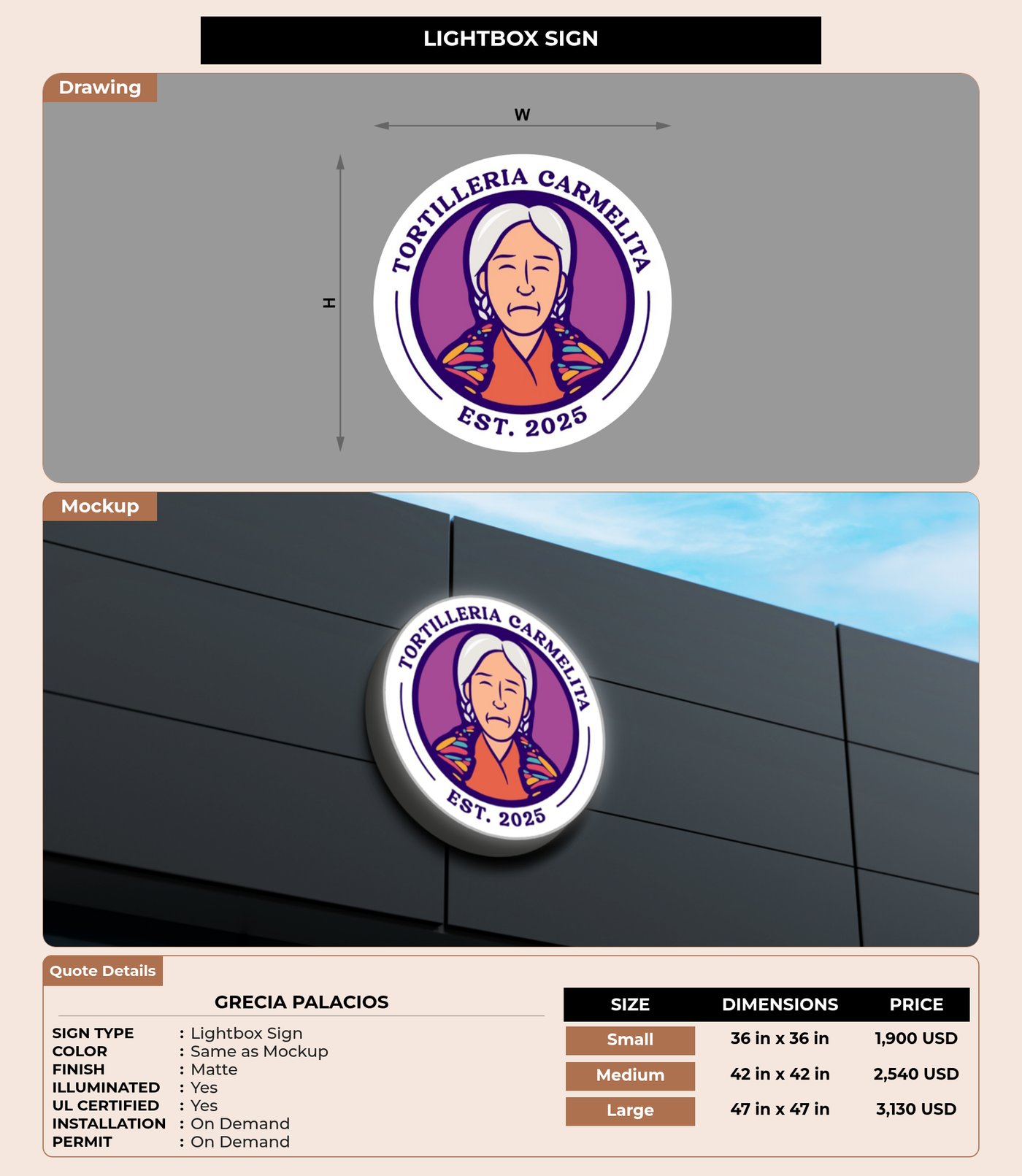 CUSTOM MOCKUP SIGN FOR GRECIA PALACIOS
