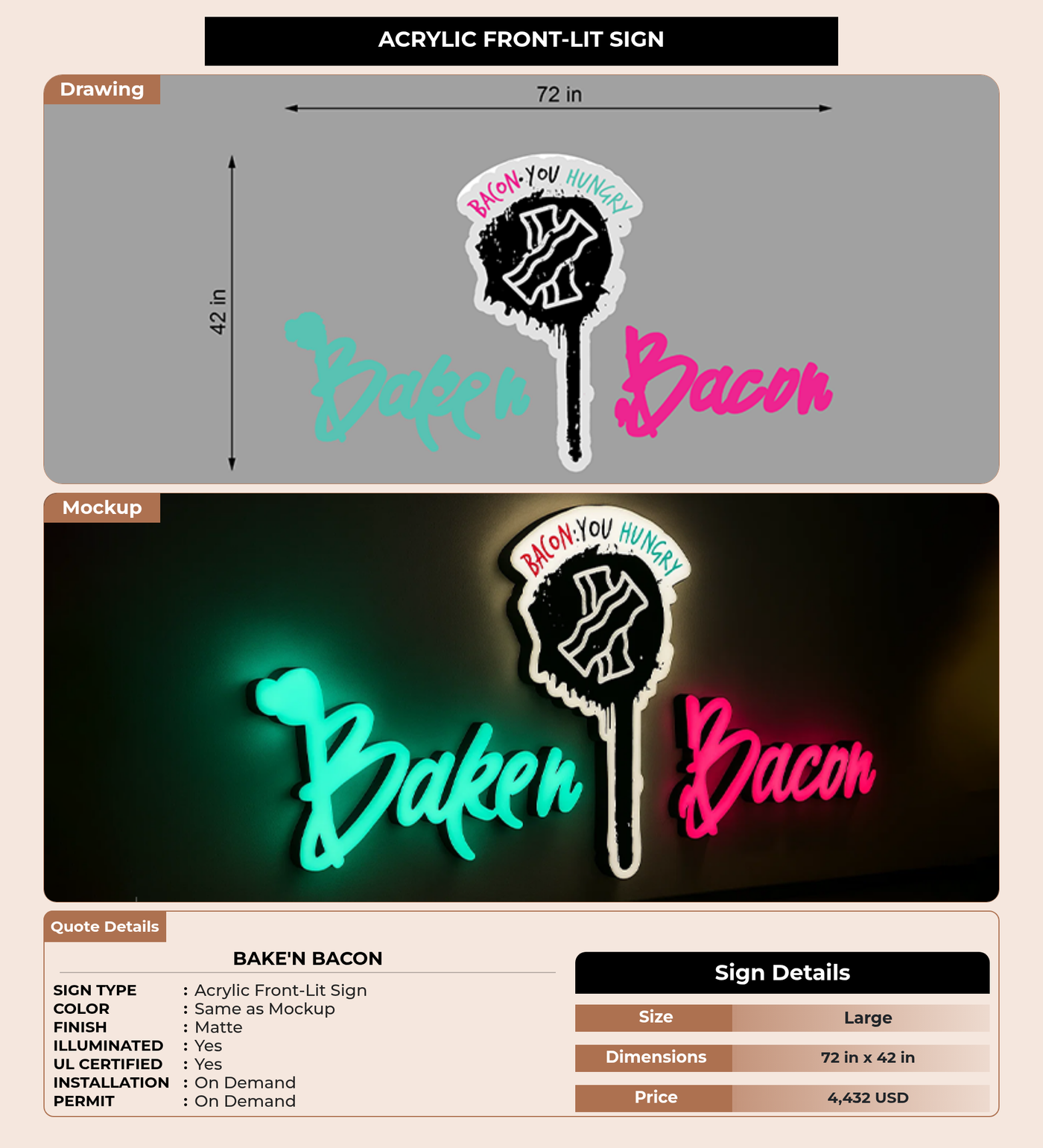 CUSTOM MOCKUP SIGN FOR Bake'n Bacon