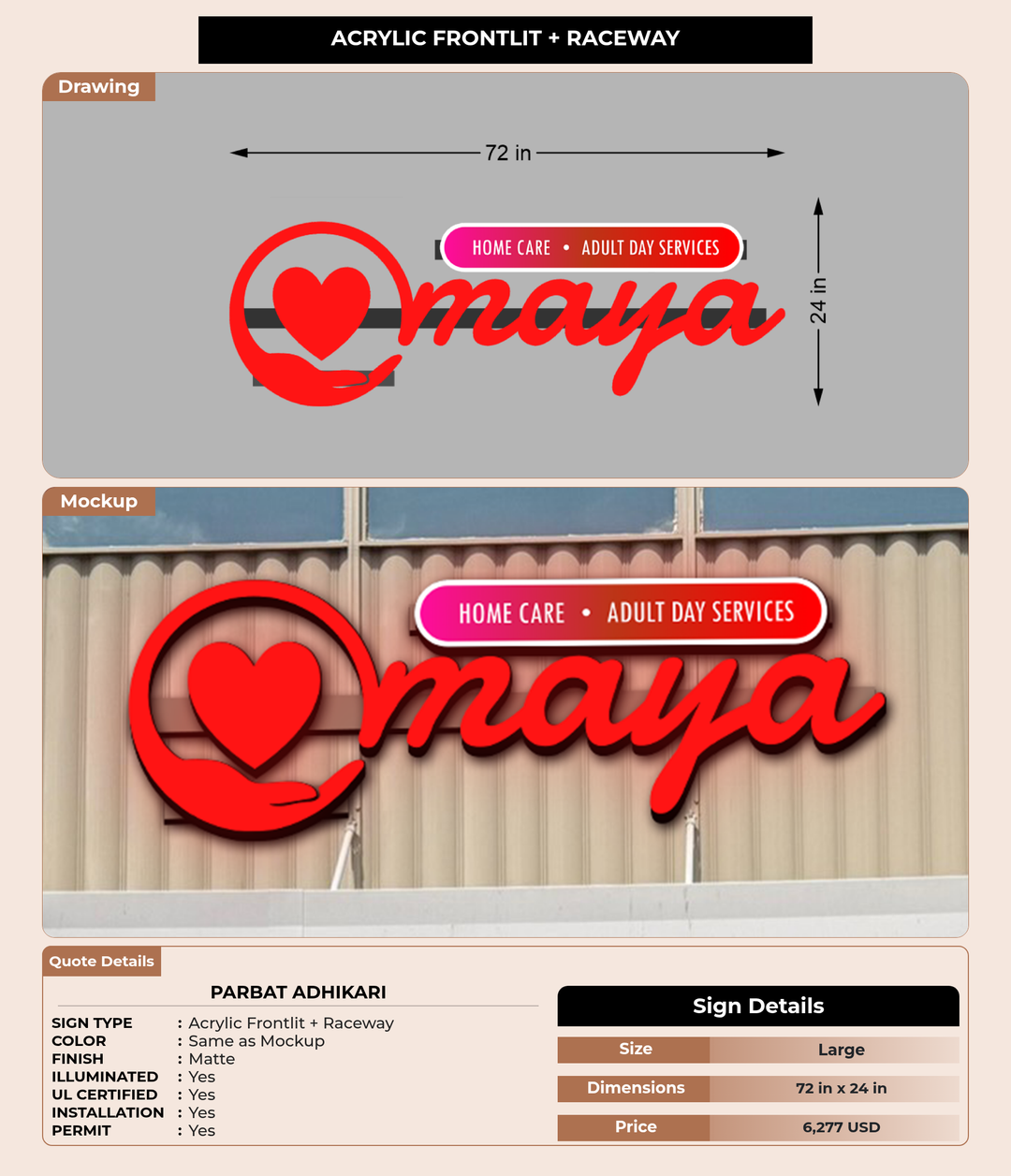 50% Deposit of CUSTOM MOCKUP SIGN FOR Parbat Adhikari