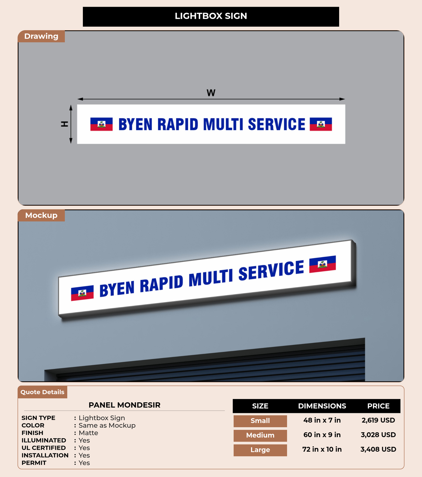 CUSTOM MOCKUP SIGN FOR Panel Mondesir