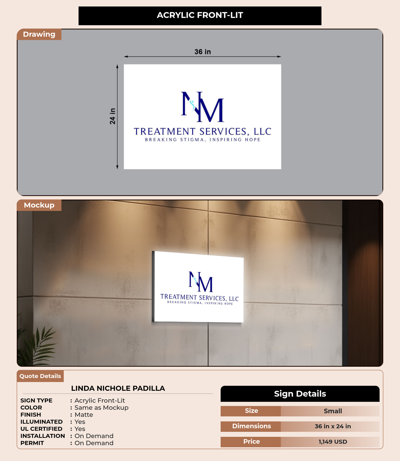 CUSTOM MOCKUP SIGN FOR LINDA NICHOLE PADILLA