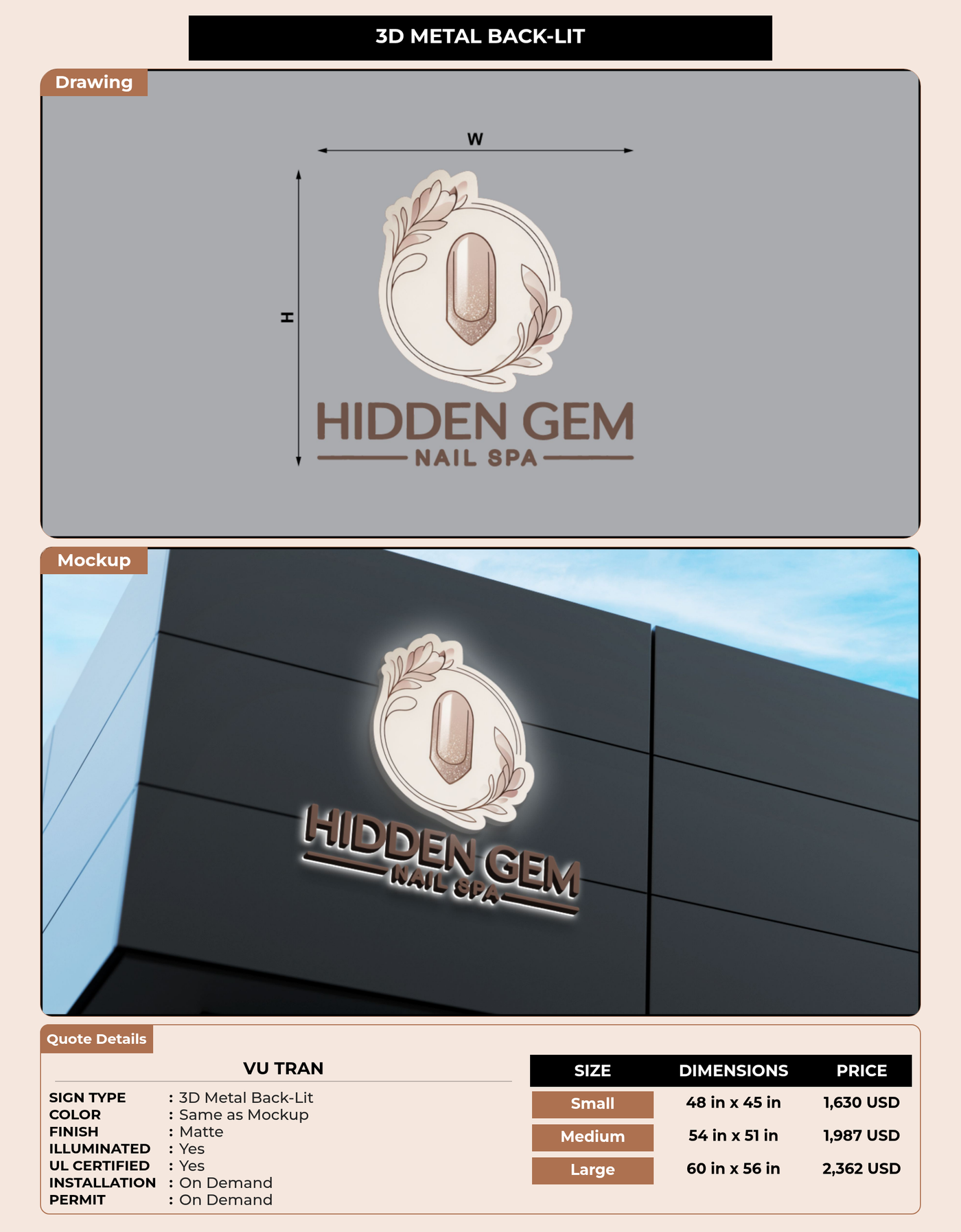 CUSTOM MOCKUP SIGN FOR Vu Tran