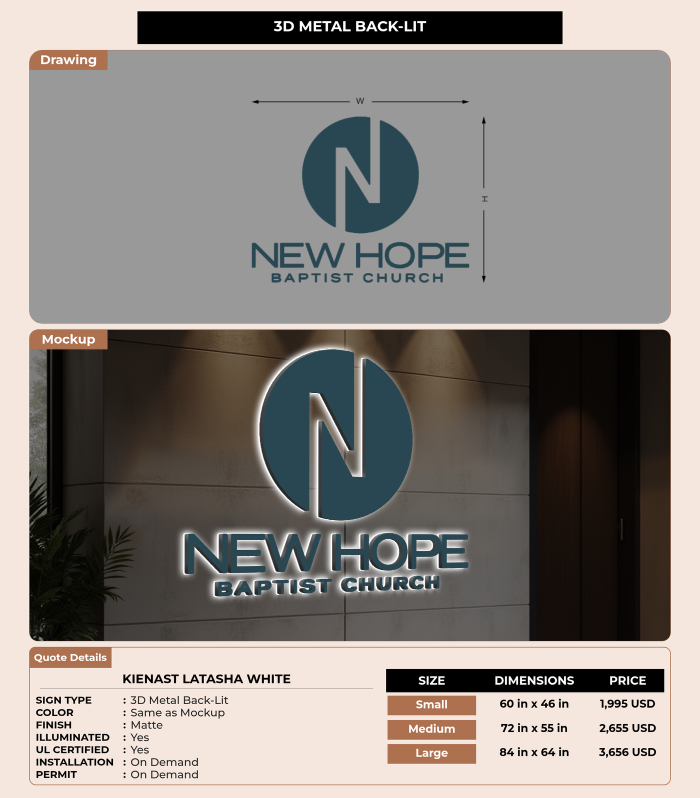 CUSTOM MOCKUP SIGN FOR Kienast LaTasha White