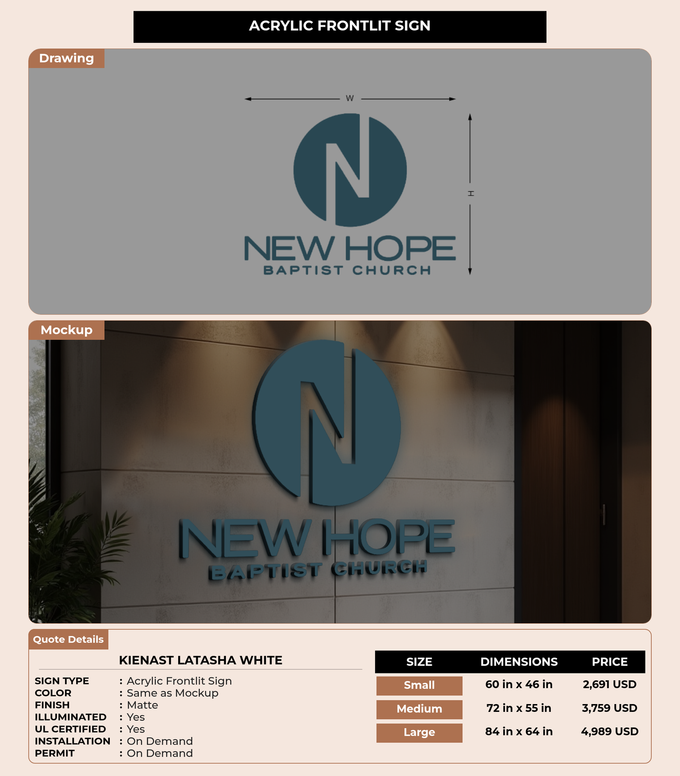 CUSTOM MOCKUP SIGN FOR Kienast LaTasha White
