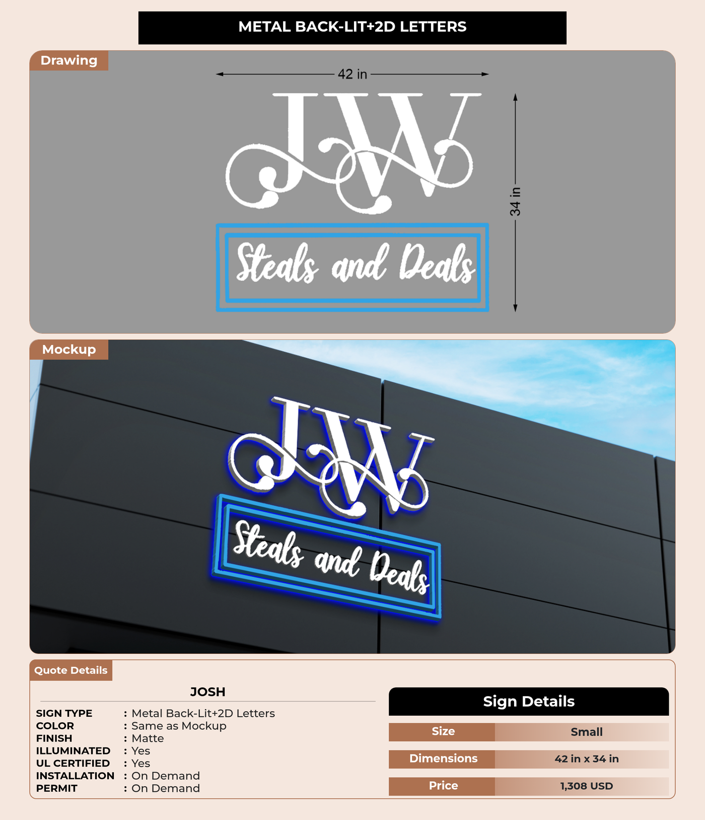 CUSTOM MOCKUP SIGN FOR Josh