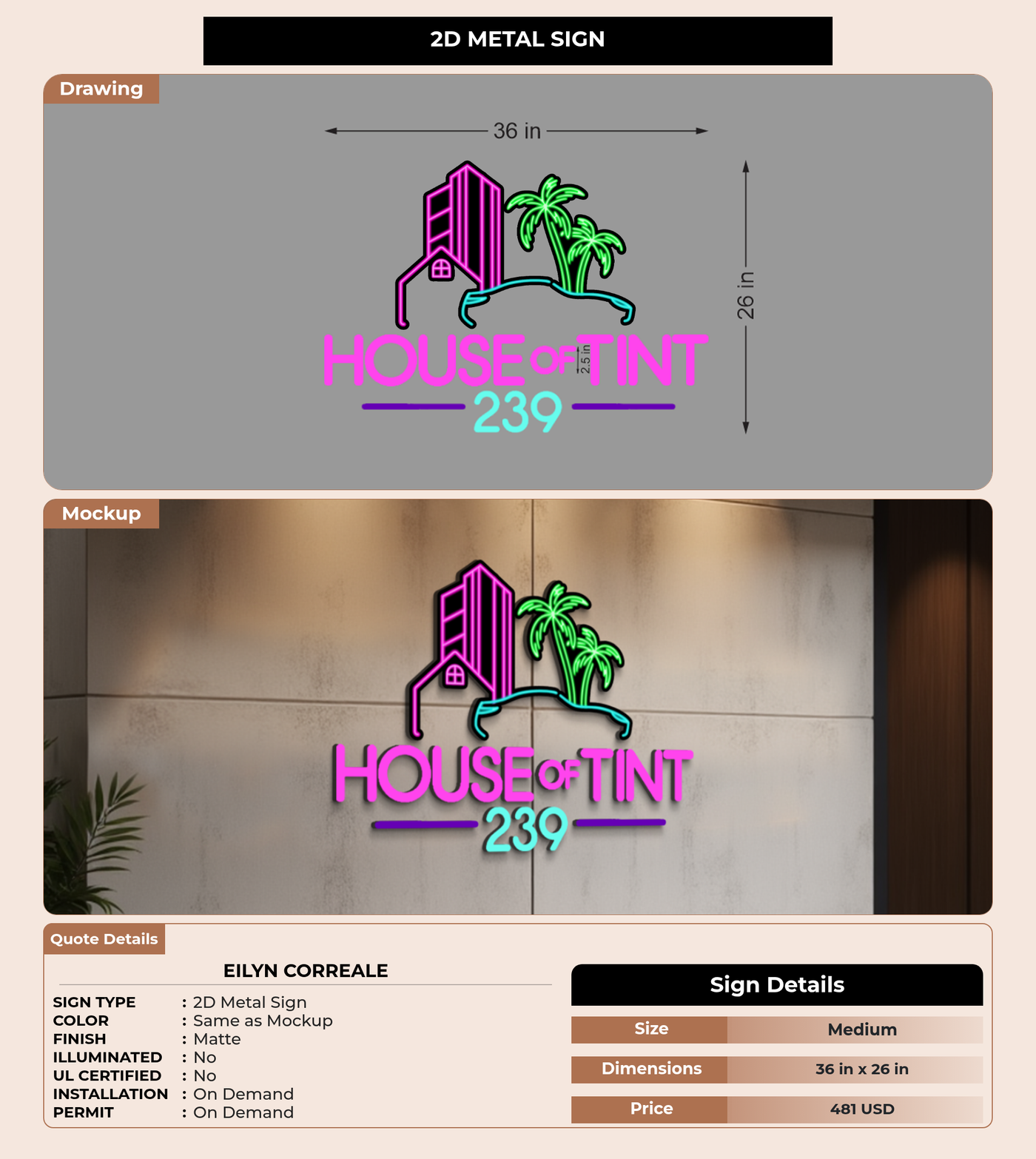 CUSTOM MOCKUP SIGN FOR Eilyn Correale