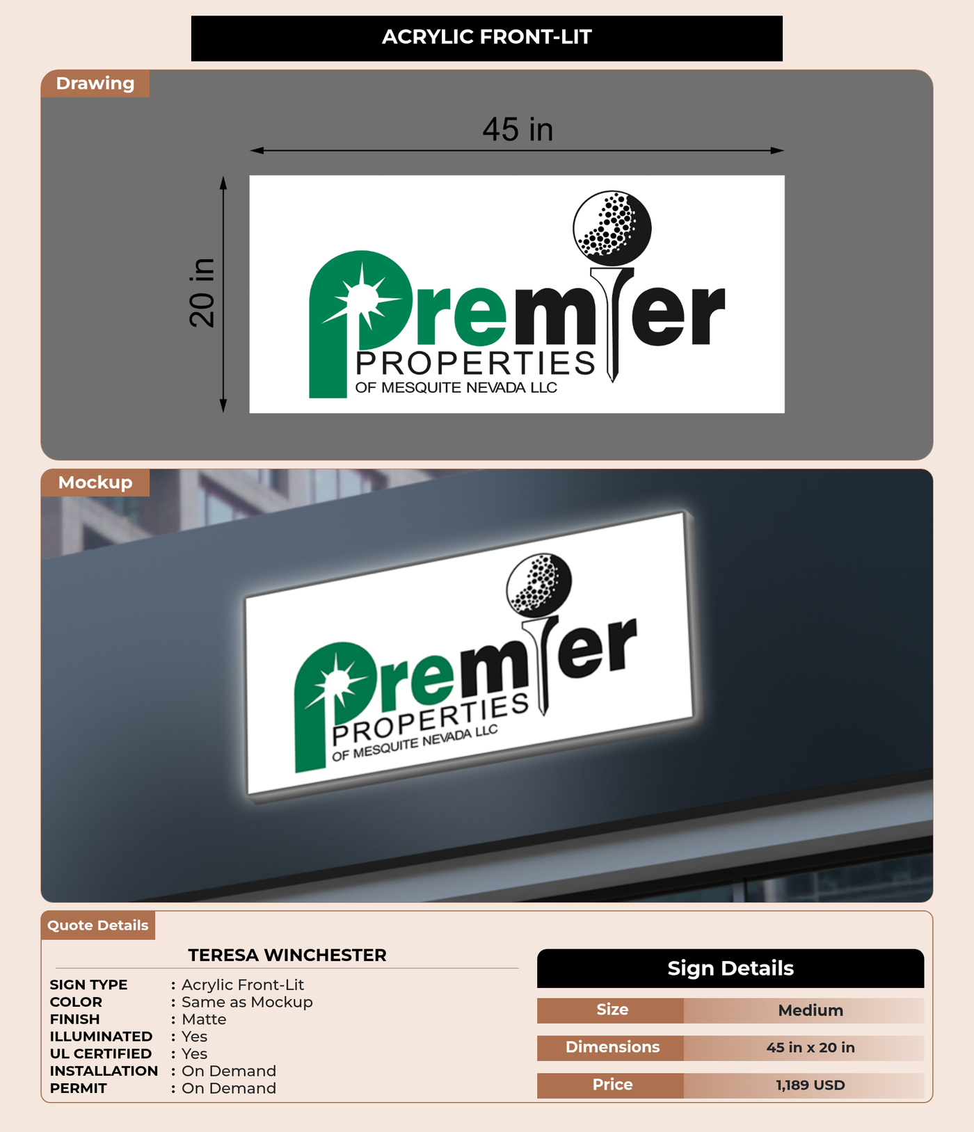 CUSTOM MOCKUP SIGN FOR Teresa Winchester