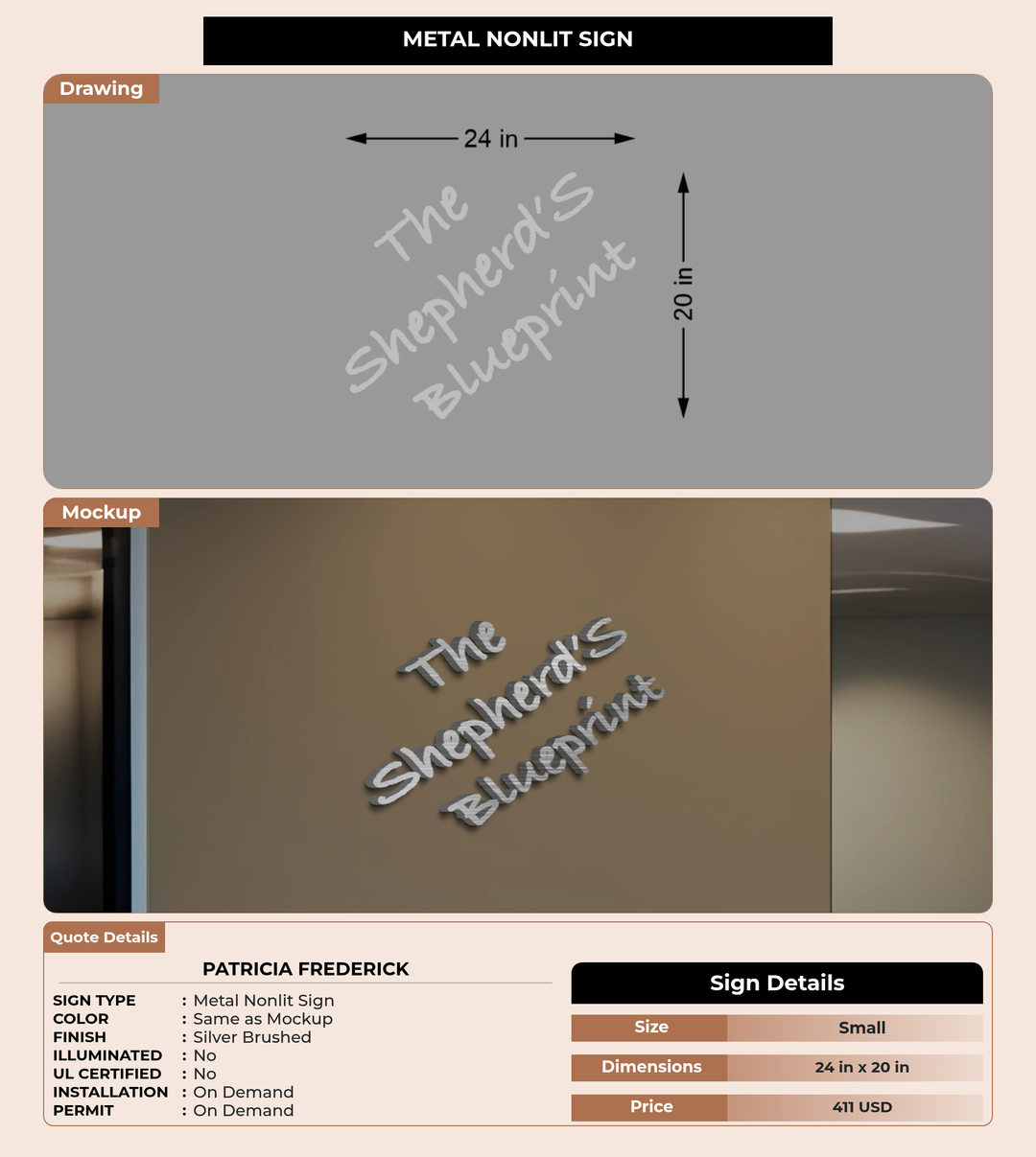 CUSTOM MOCKUP SIGN FOR Patricia Frederick