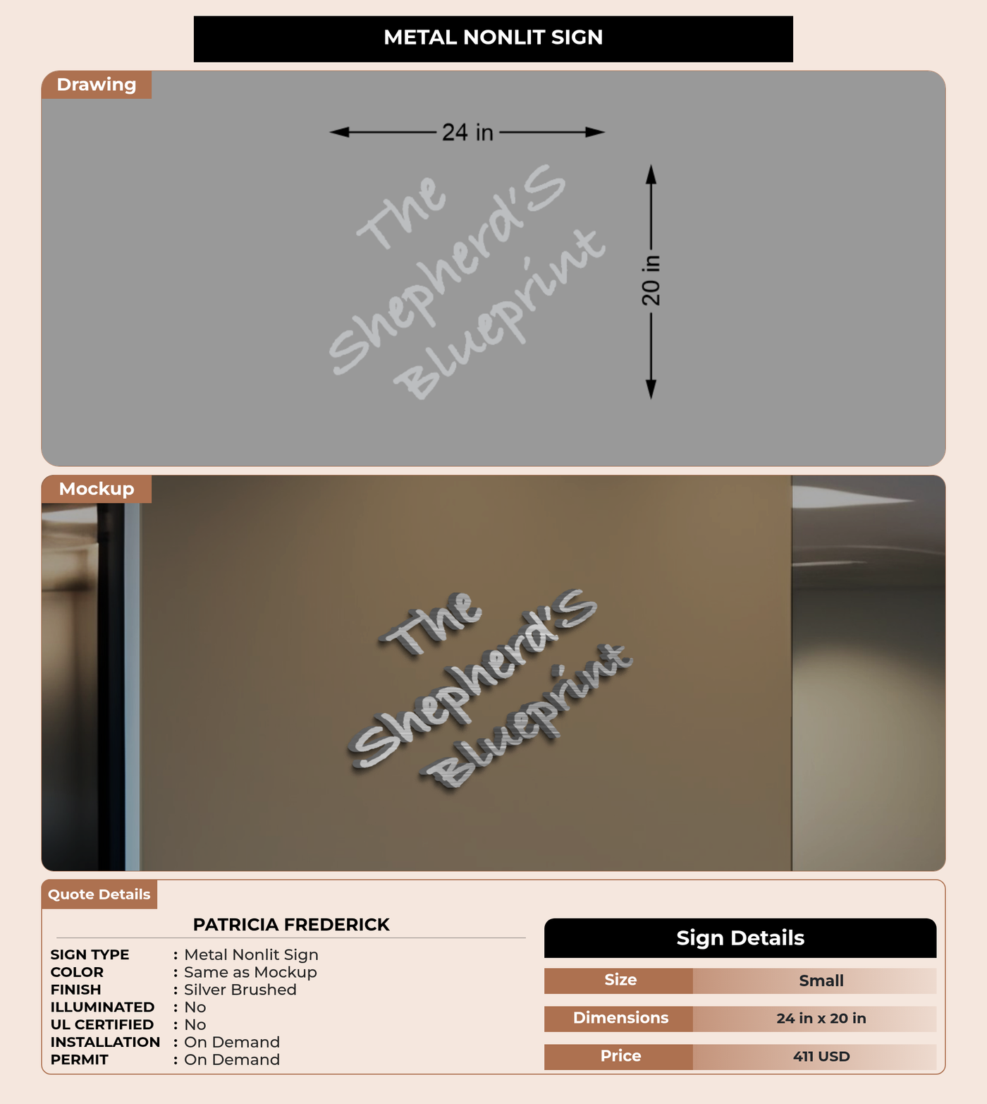CUSTOM MOCKUP SIGN FOR Patricia Frederick