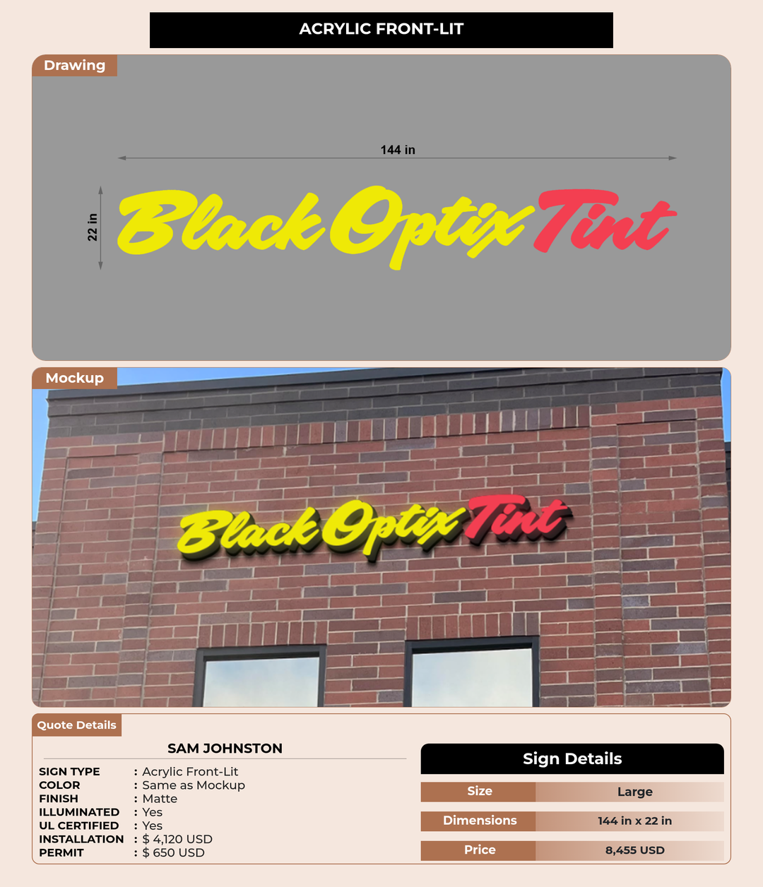 CUSTOM MOCKUP SIGN FOR Sam Johnston