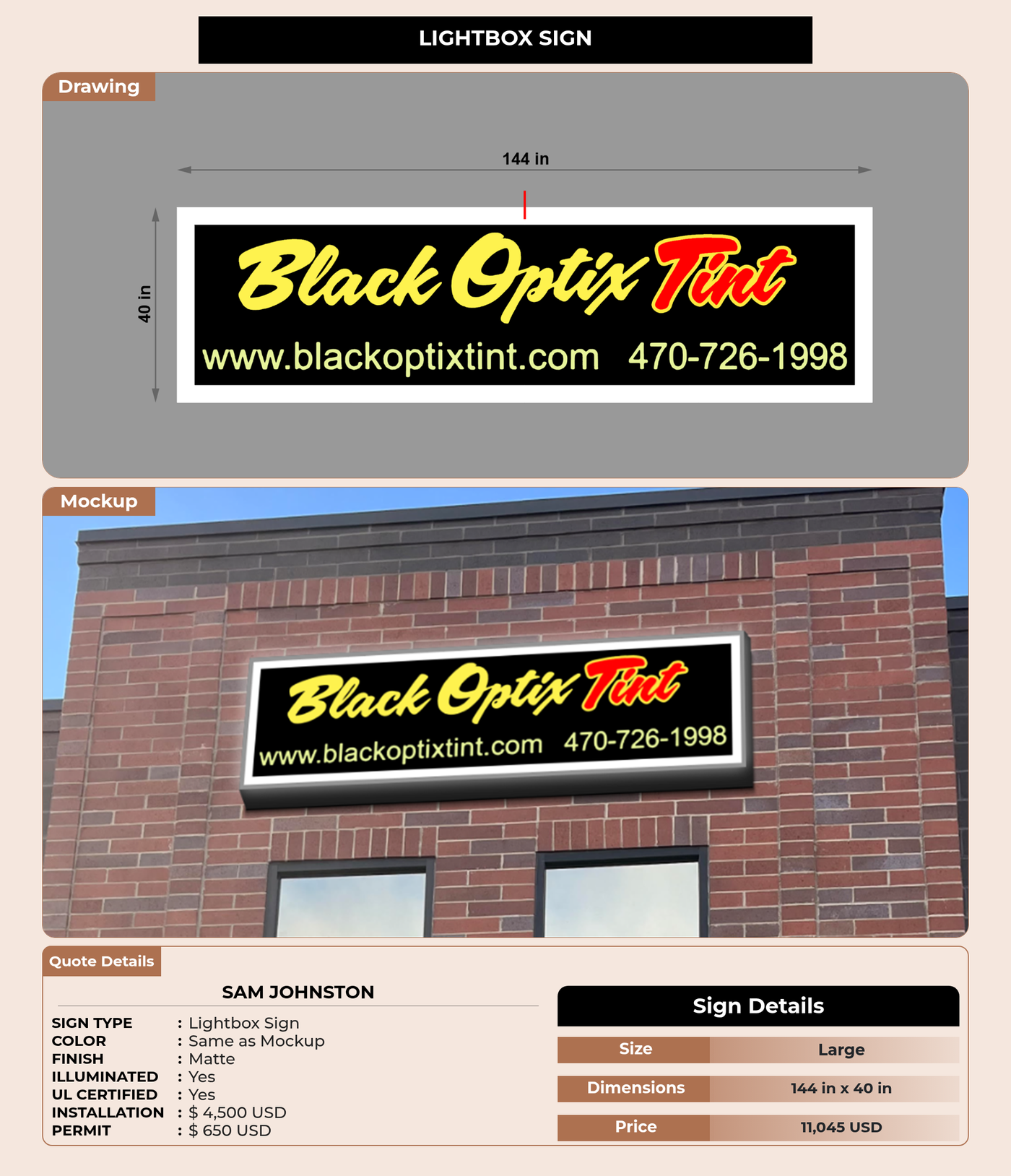 CUSTOM MOCKUP SIGN FOR Sam Johnston