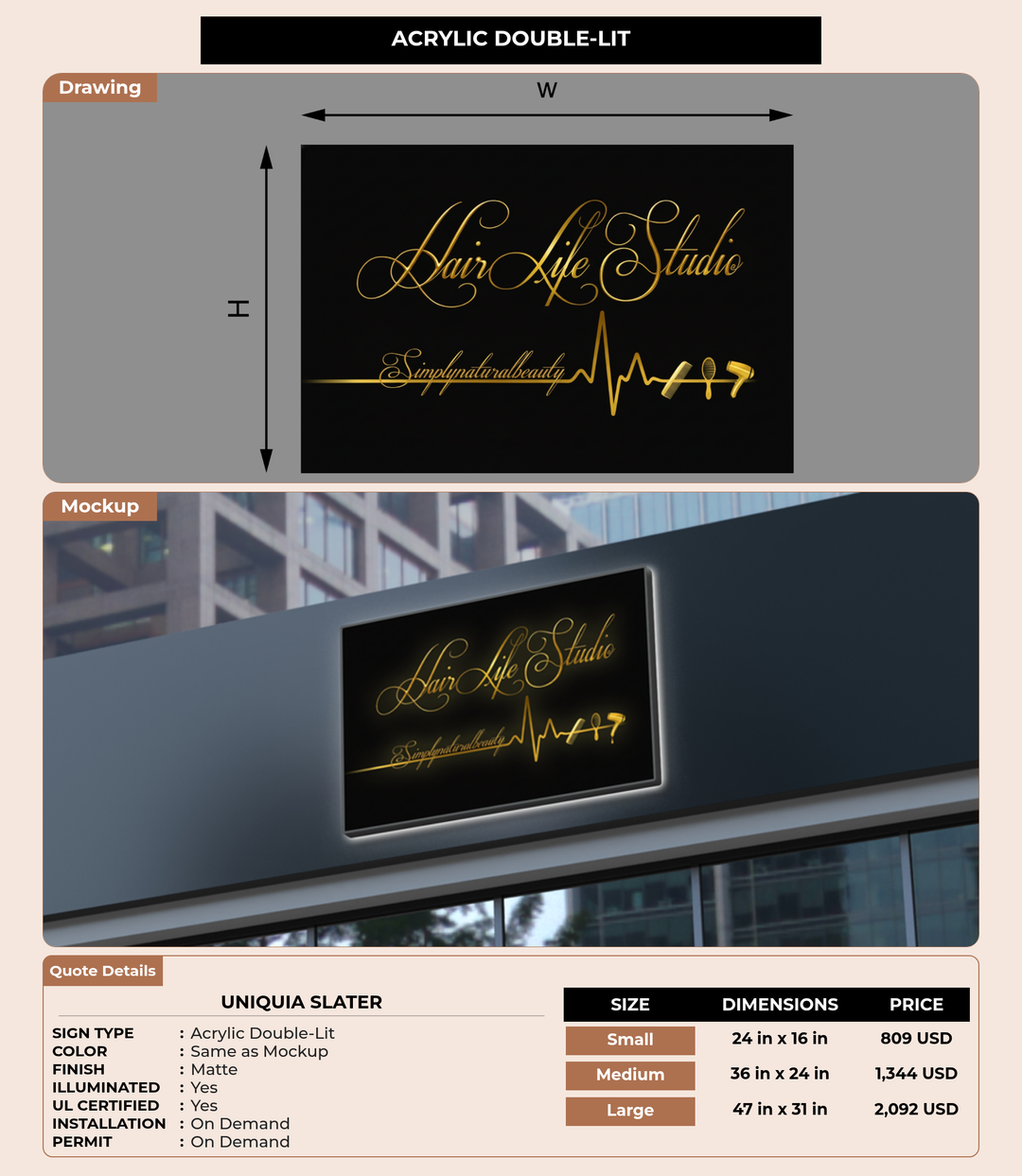 CUSTOM MOCKUP SIGN FOR Uniquia Slater