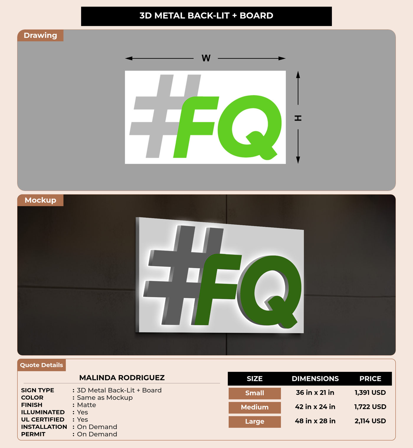 CUSTOM MOCKUP SIGN FOR Malinda Rodriguez