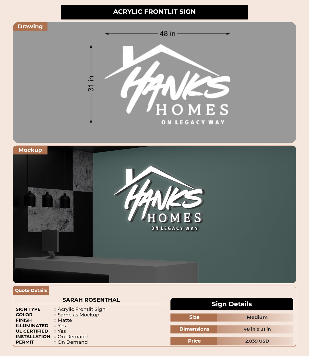 CUSTOM MOCKUP SIGN FOR Sarah Rosenthal
