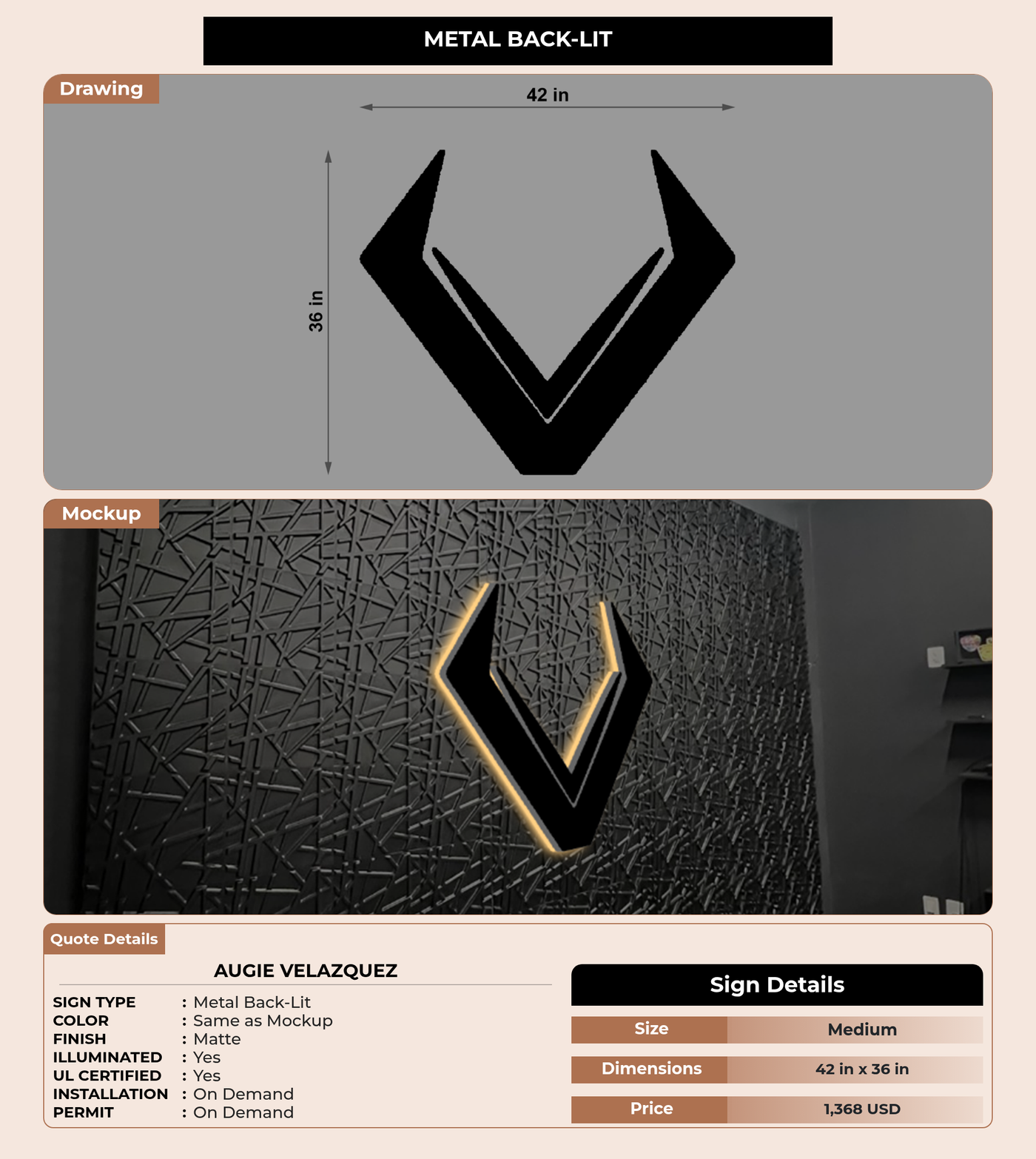 CUSTOM MOCKUP SIGN FOR Augie Velazquez