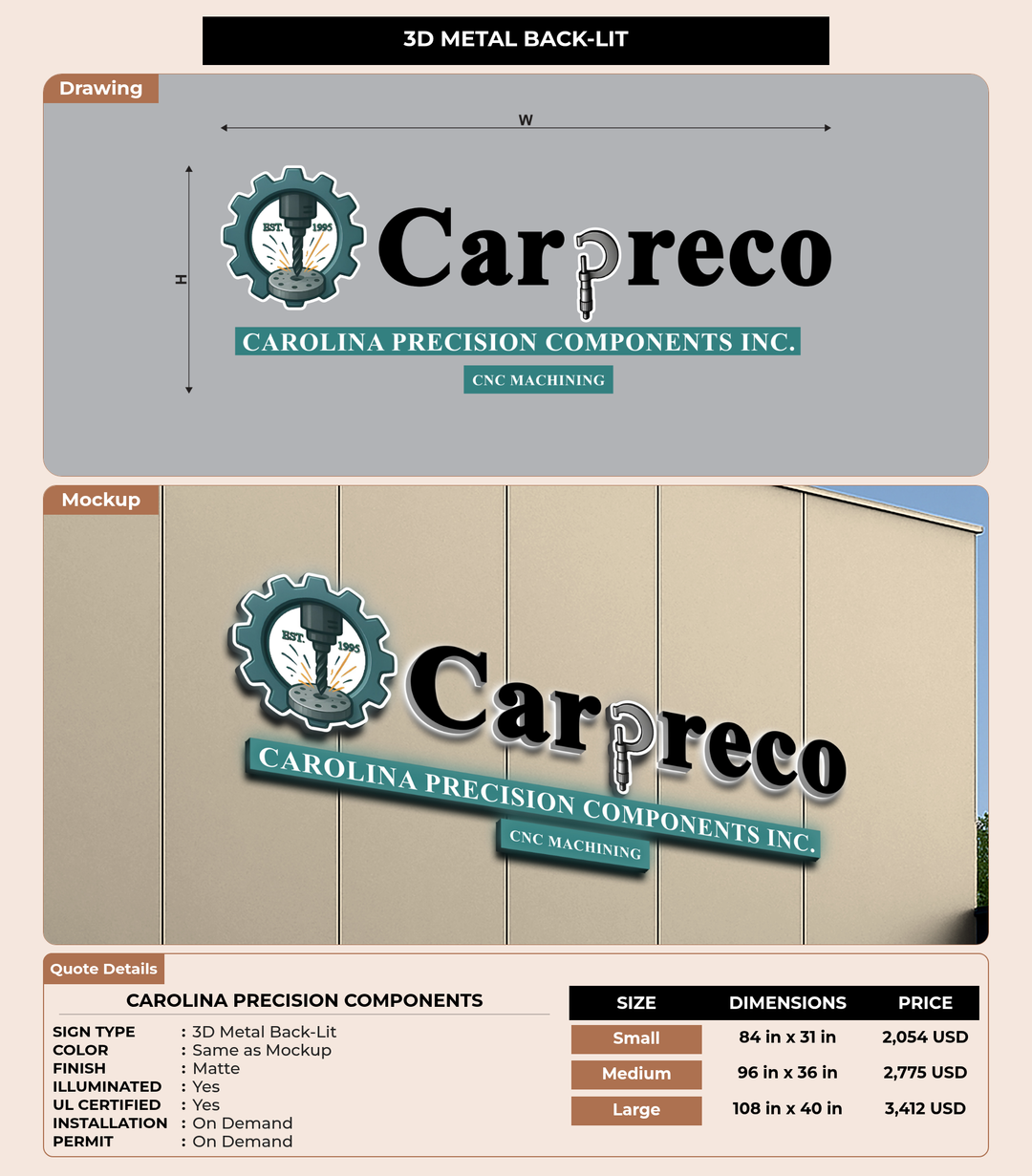 CUSTOM MOCKUP SIGN FOR Carolina Precision Components