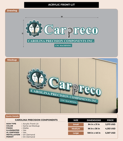 CUSTOM MOCKUP SIGN FOR Carolina Precision Components