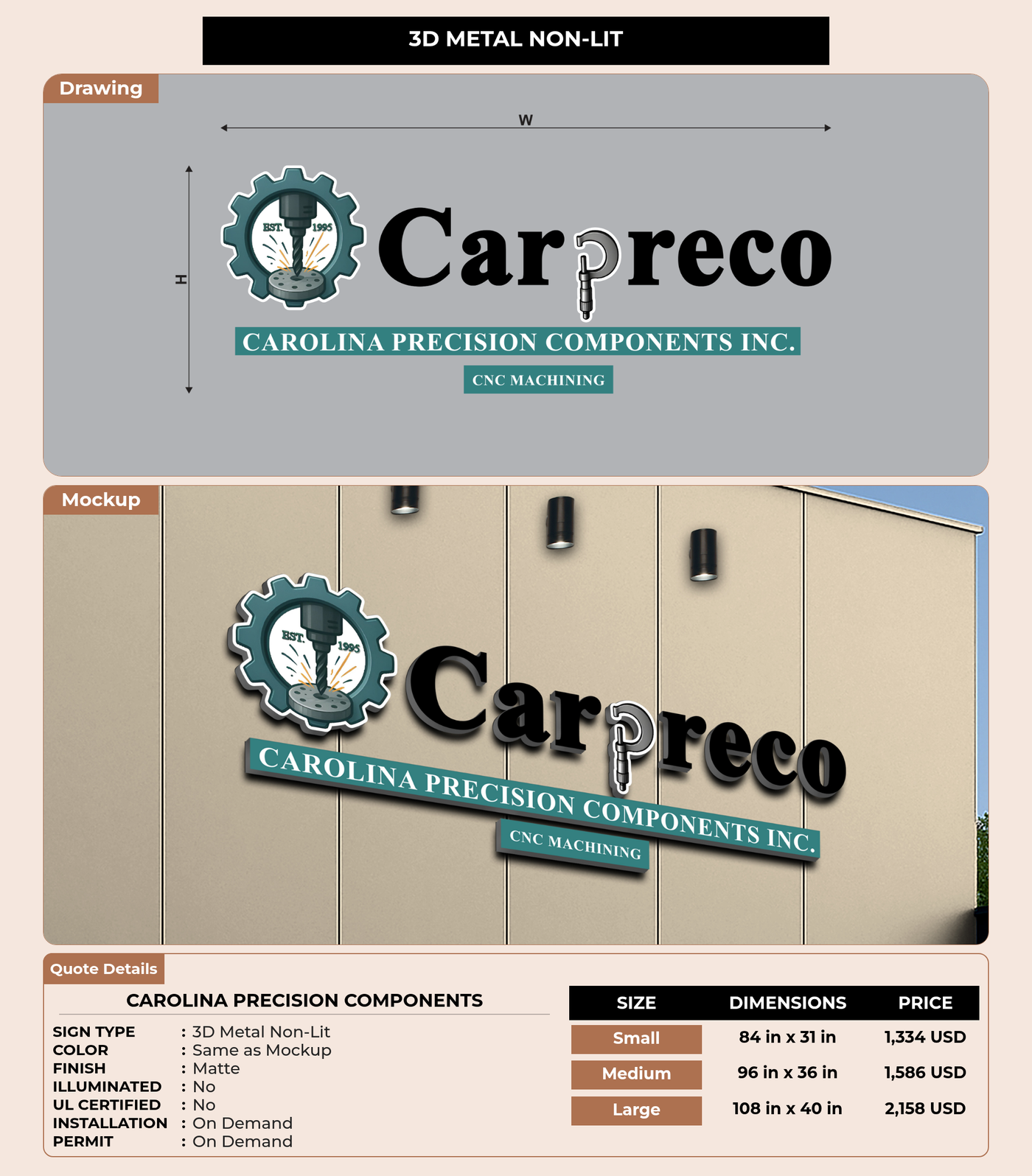 CUSTOM MOCKUP SIGN FOR Carolina Precision Components