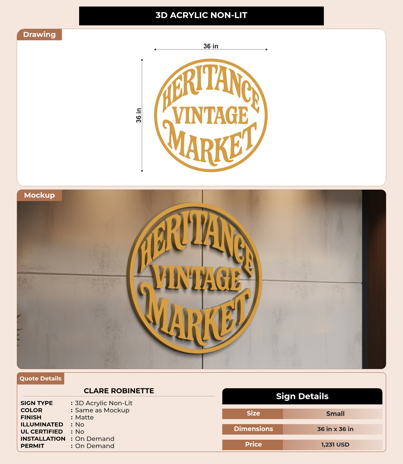 CUSTOM MOCKUP SIGN FOR Clare Robinette