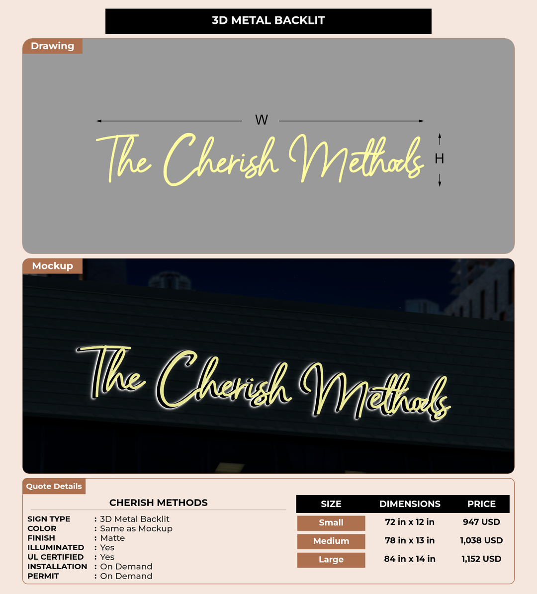 CUSTOM MOCKUP SIGN FOR Cherish Methods