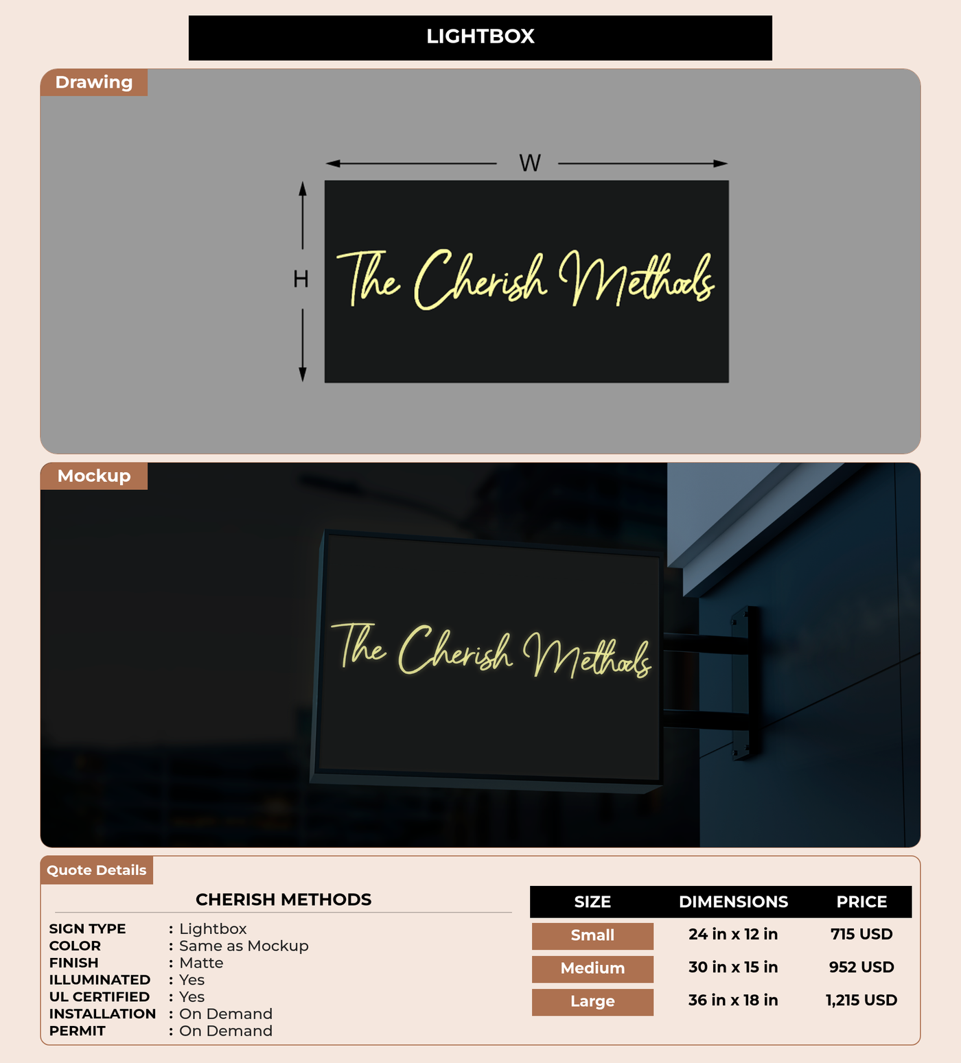 CUSTOM MOCKUP SIGN FOR Cherish Methods