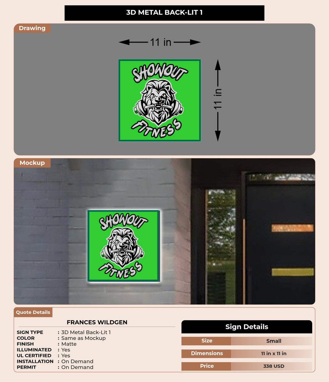 CUSTOM MOCKUP SIGN FOR Frances Wildgen