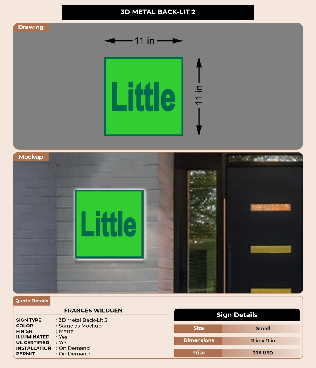 CUSTOM MOCKUP SIGN FOR Frances Wildgen