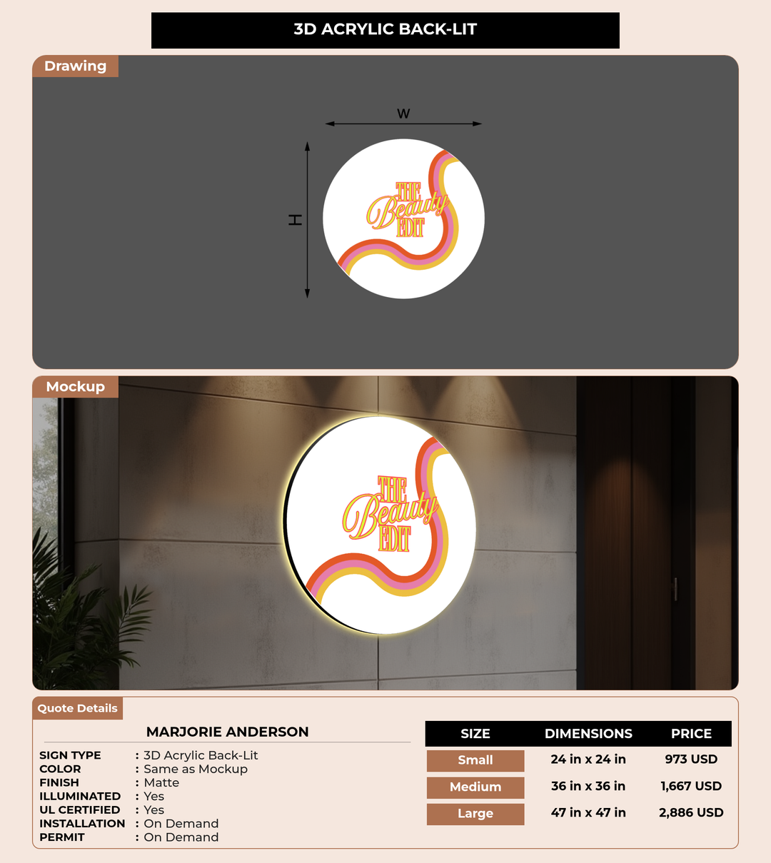 CUSTOM MOCKUP SIGN FOR Marjorie Anderson