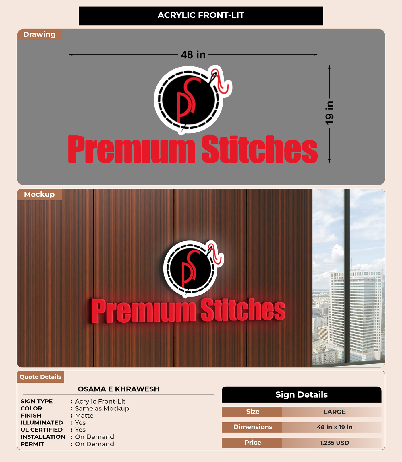 CUSTOM MOCKUP SIGN FOR Osama E Khrawesh