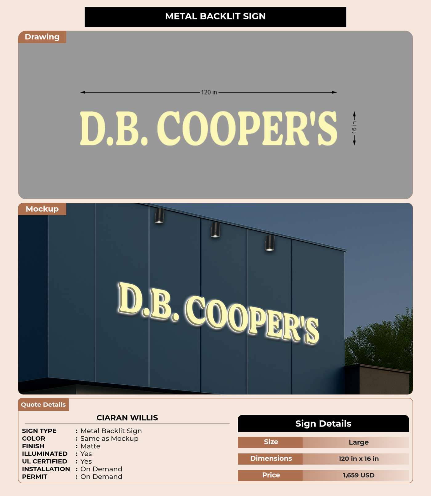 CUSTOM MOCKUP SIGN FOR Ciaran Willis