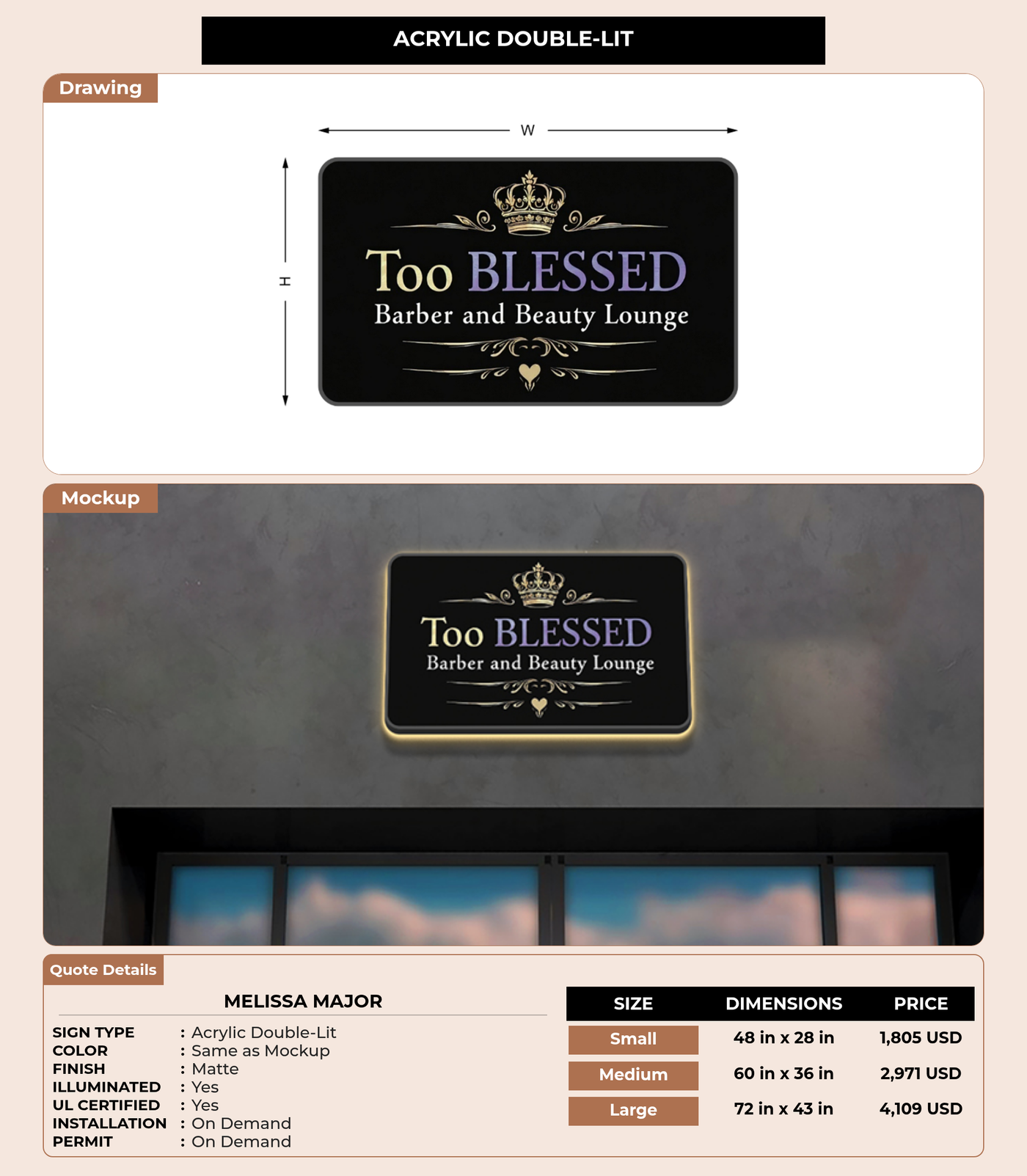 CUSTOM MOCKUP SIGN FOR Melissa Major