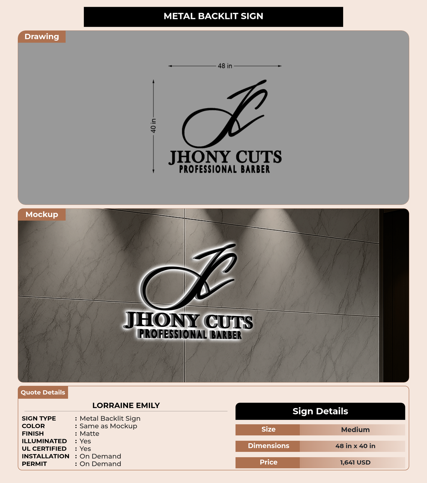 CUSTOM MOCKUP SIGN FOR Lorraine Emily