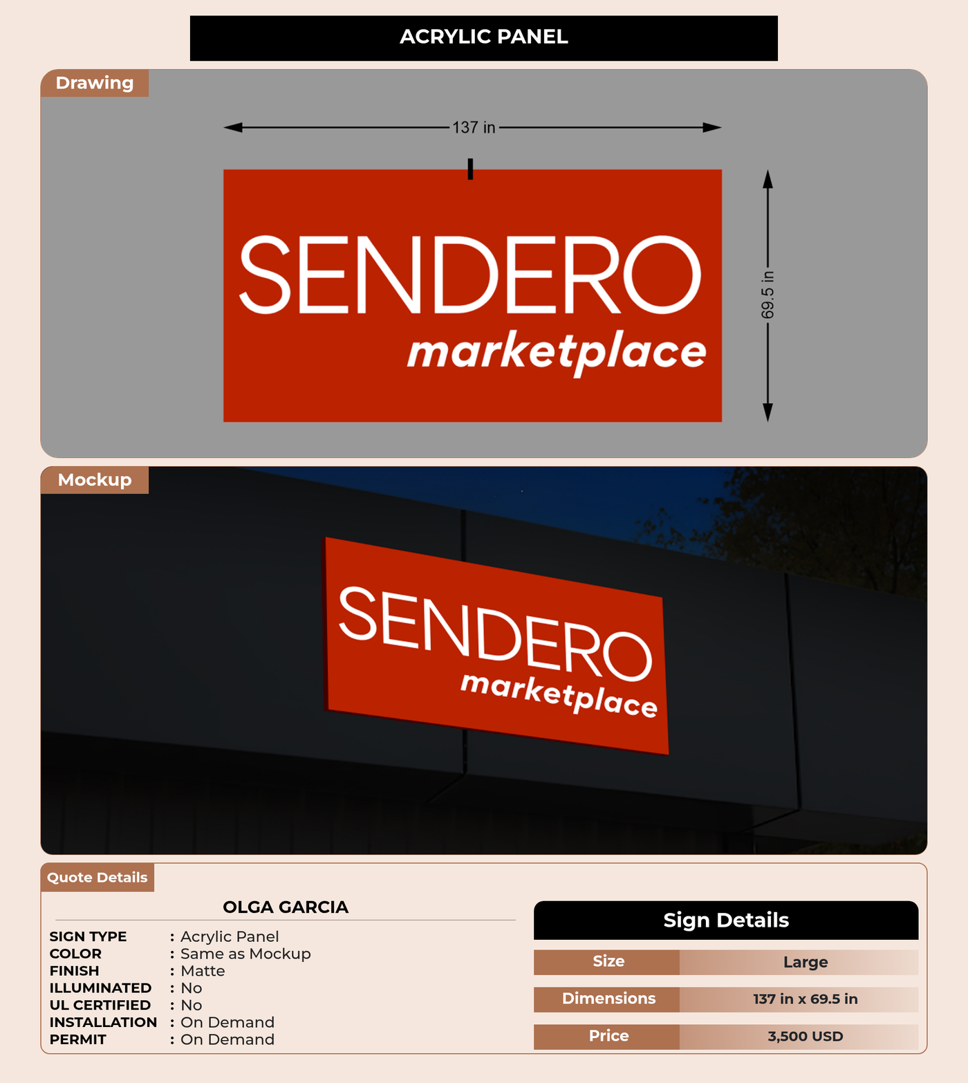 CUSTOM MOCKUP SIGN FOR Olga Garcia