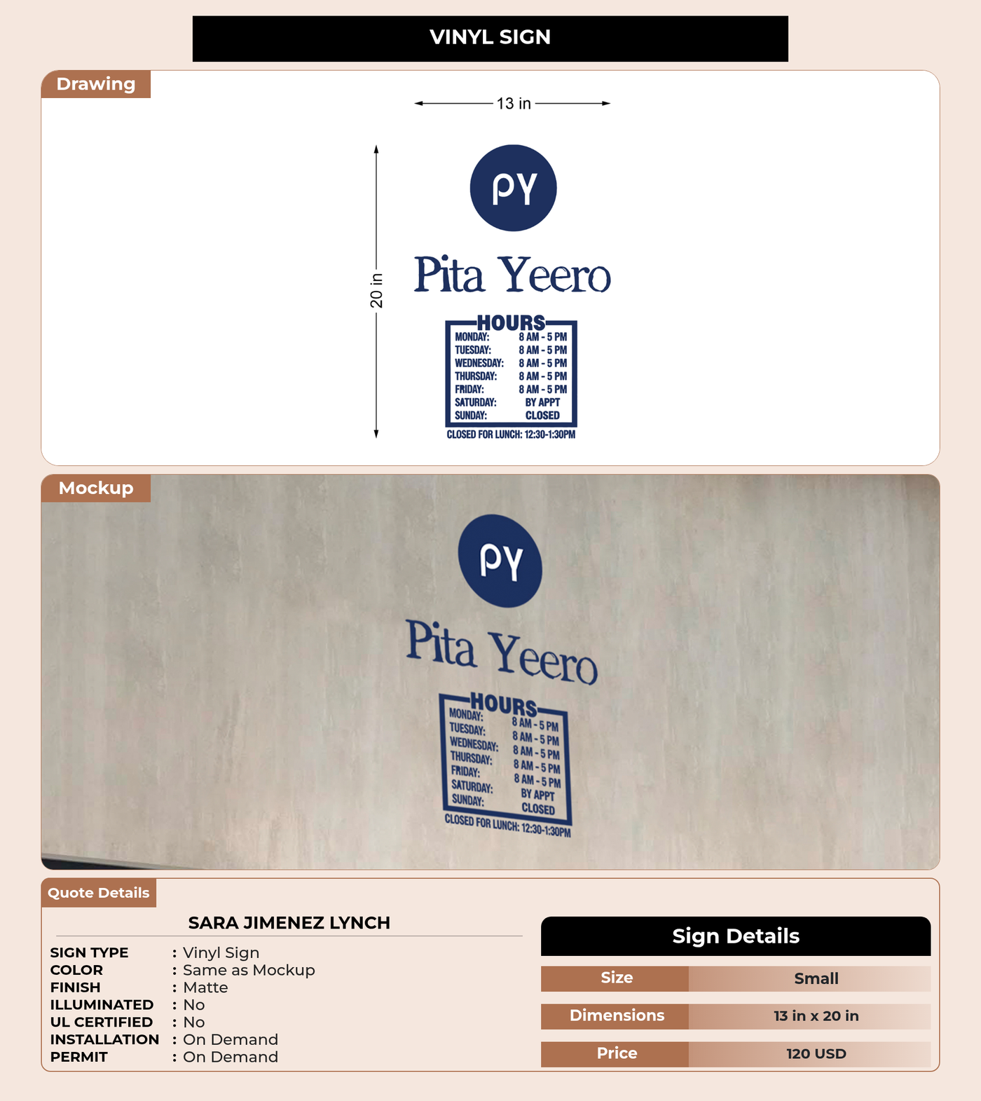 CUSTOM MOCKUP SIGN FOR Sara Jimenez Lynch