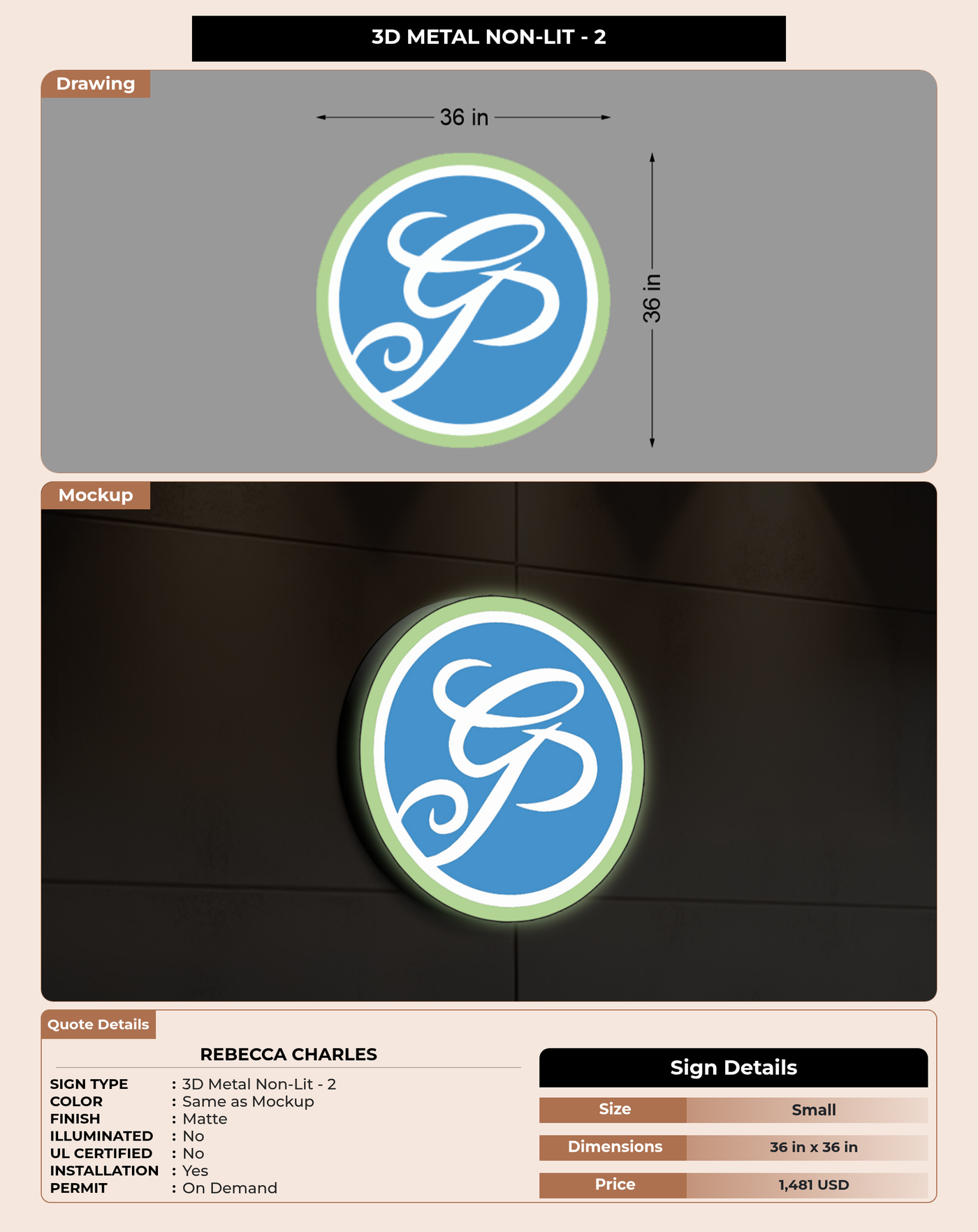 CUSTOM MOCKUP SIGN FOR Rebecca Charles