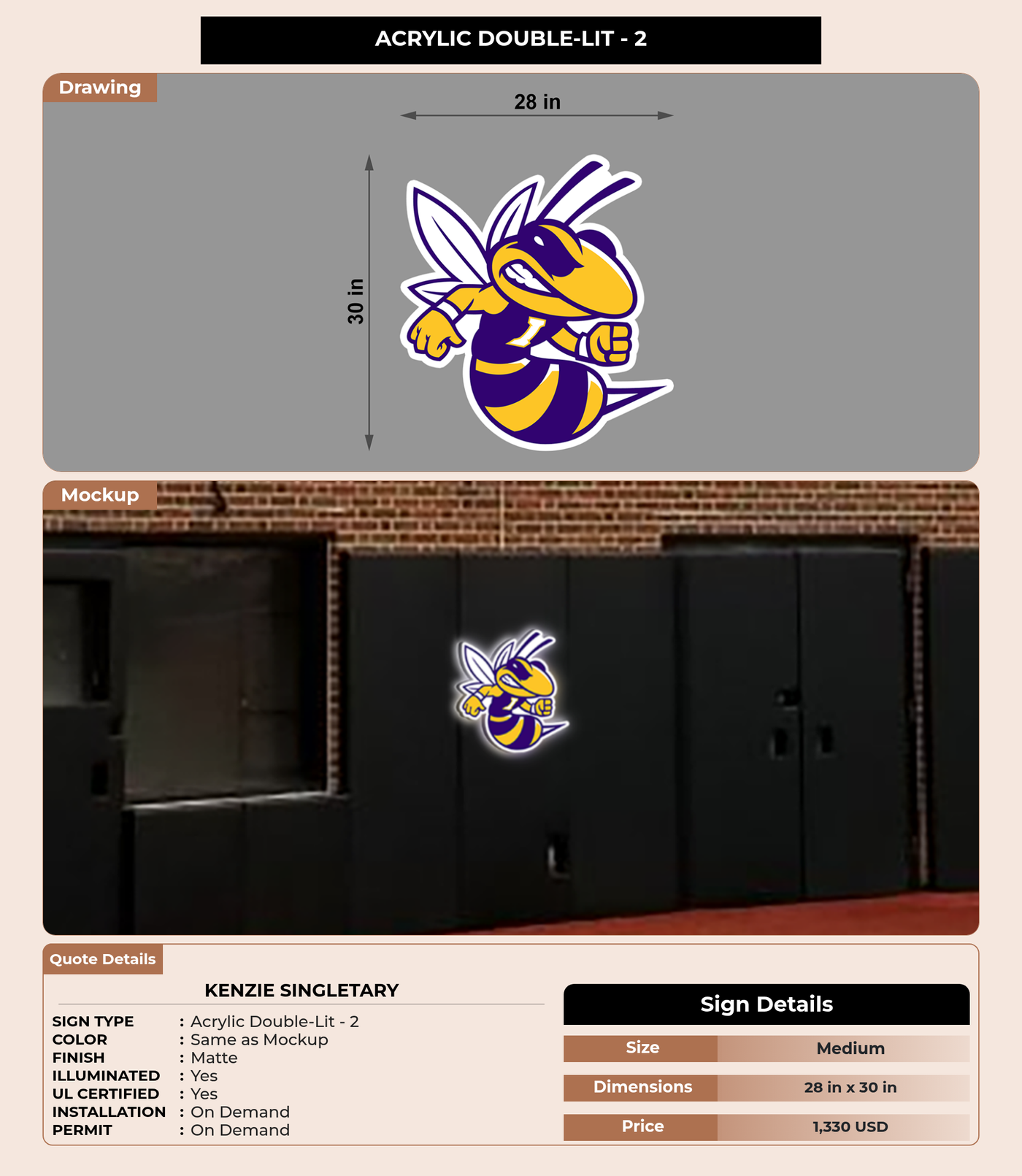 CUSTOM MOCKUP SIGN FOR Kenzie Singletary